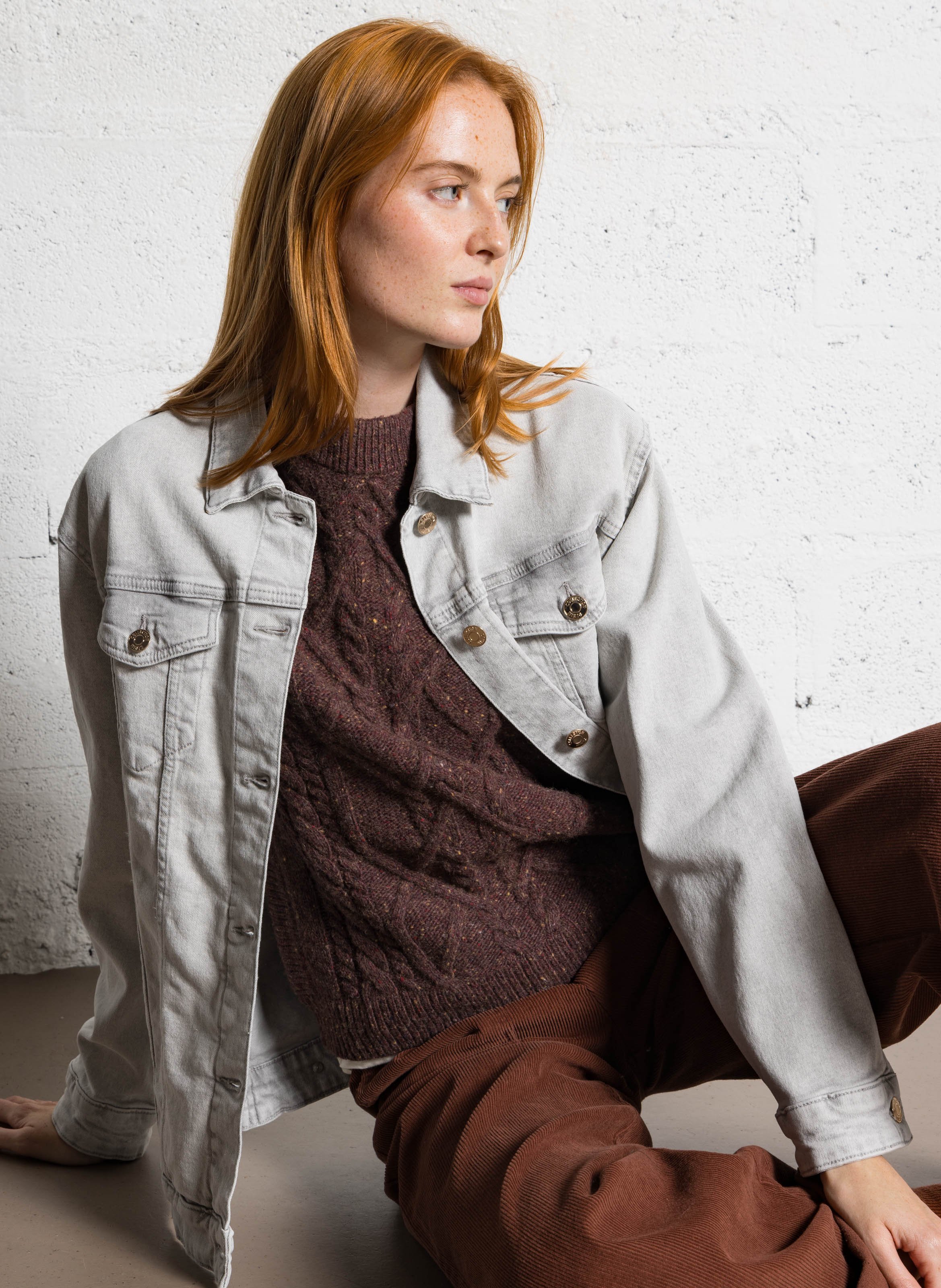 Straight-cut cotton denim jacket MAISON 123 Grey