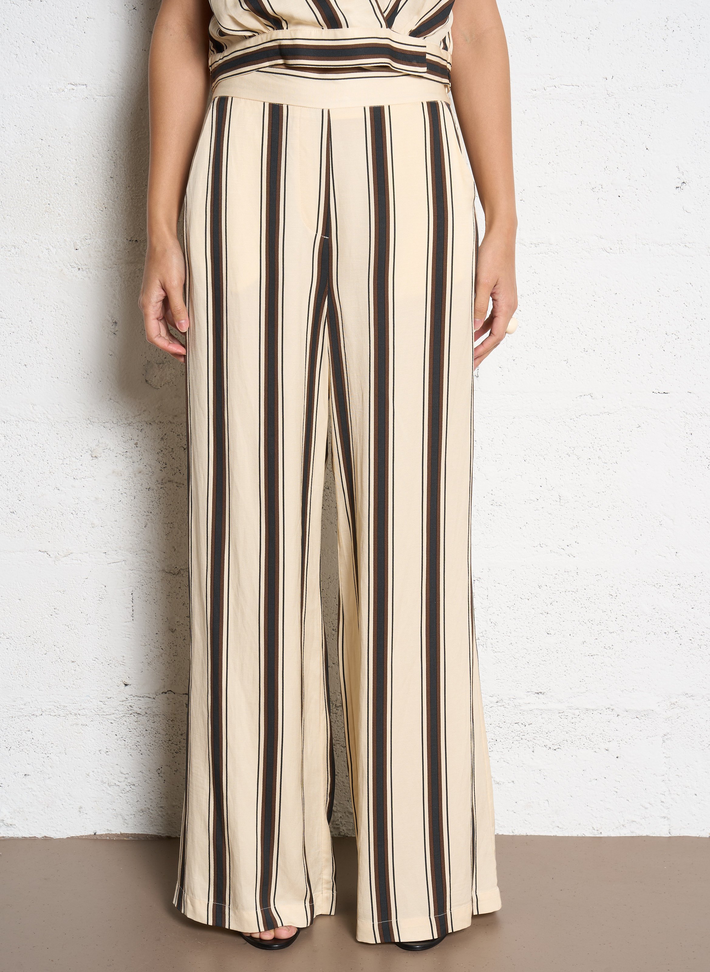 Pantalon large rayé SUNCOO Blanc