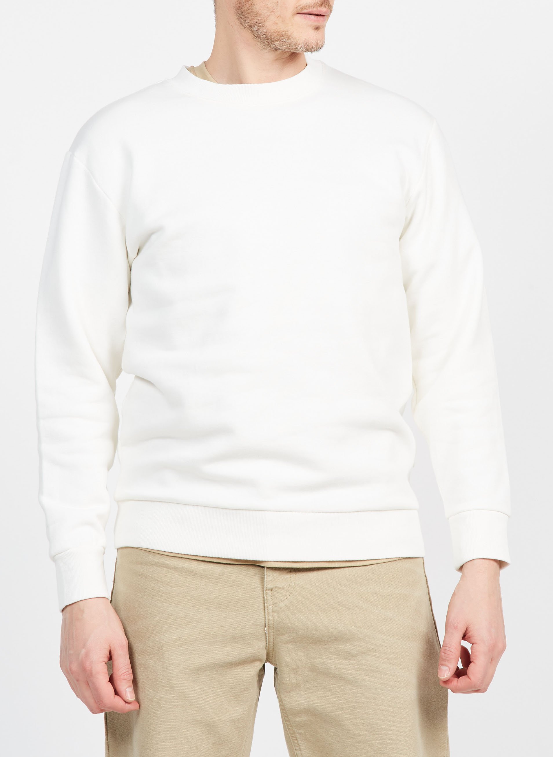 Round-neck cotton sweatshirt SELECTED Beige