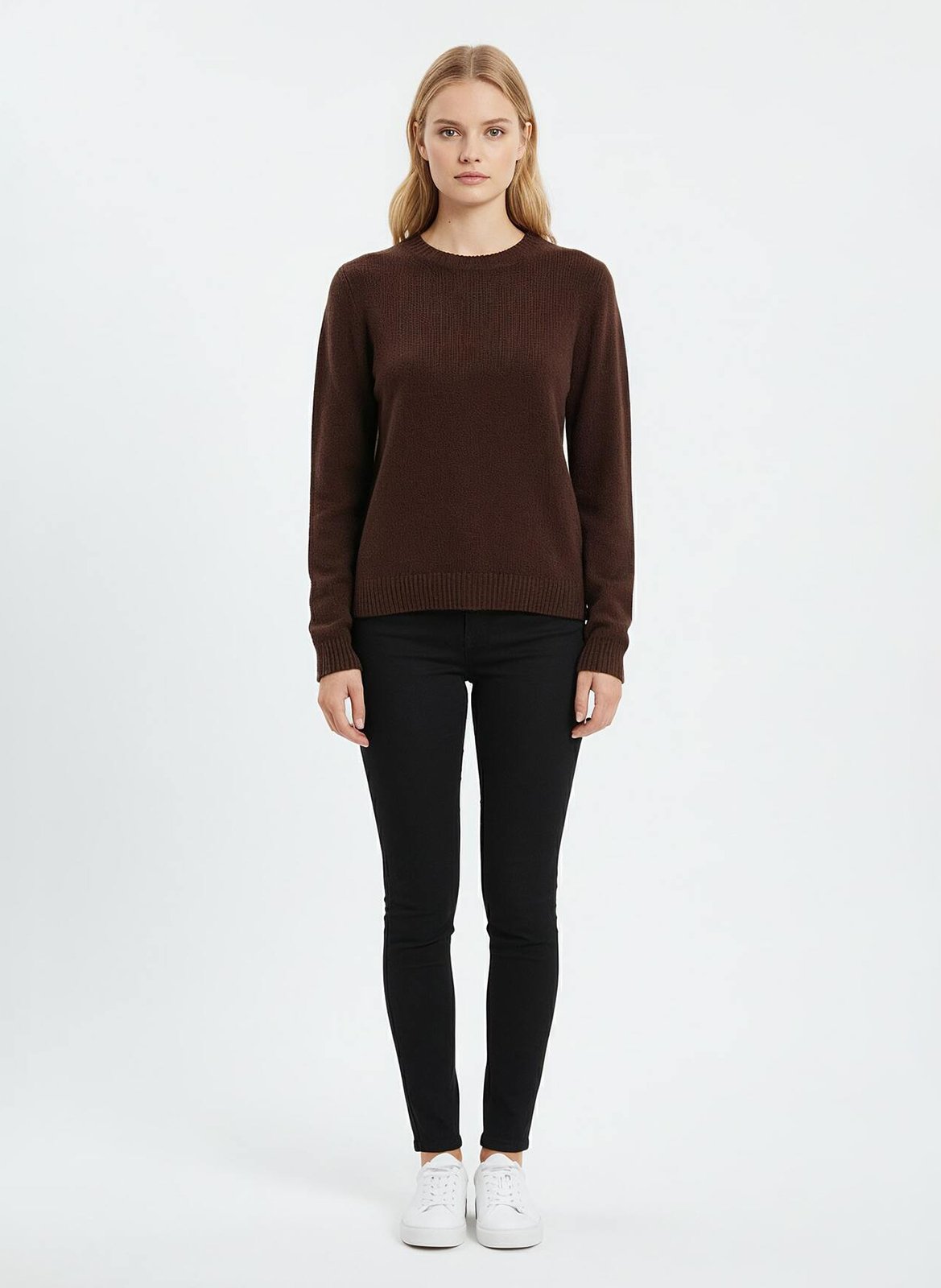 Pull droit col rond en maille PABLO Marron