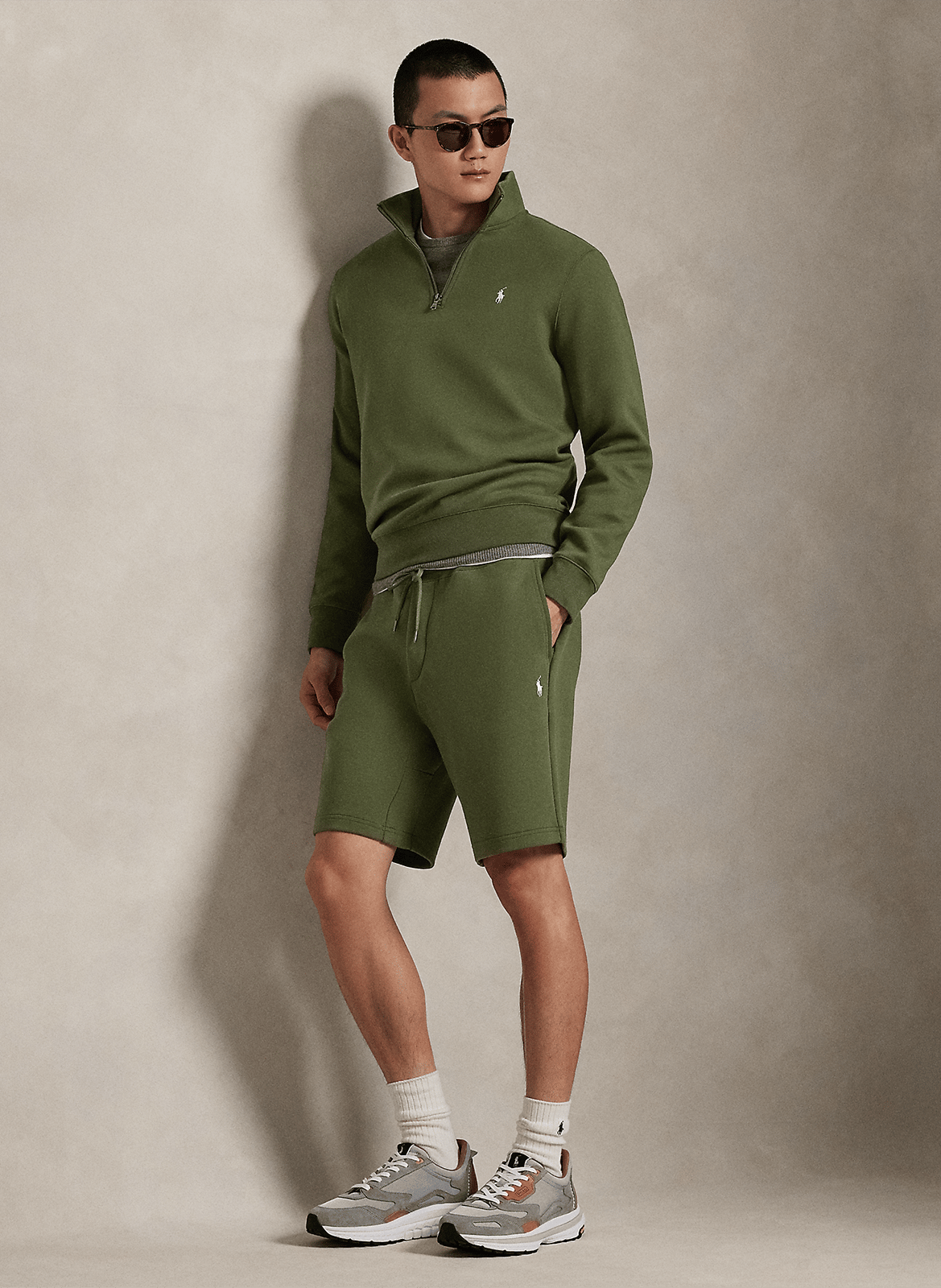 Sweat col zippé en coton mélangé POLO RALPH LAUREN Vert