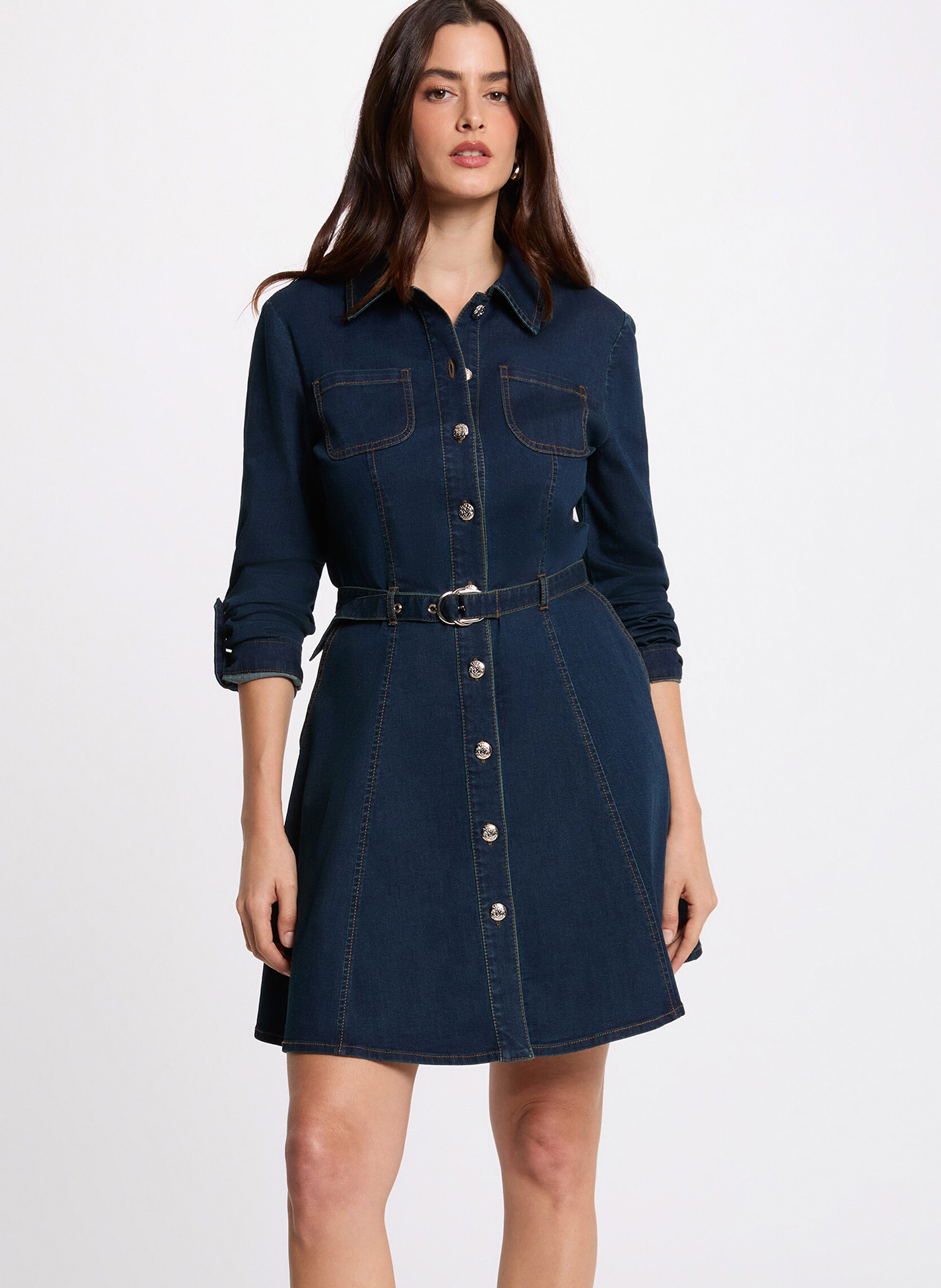Short trapeze denim dress MORGAN Blue