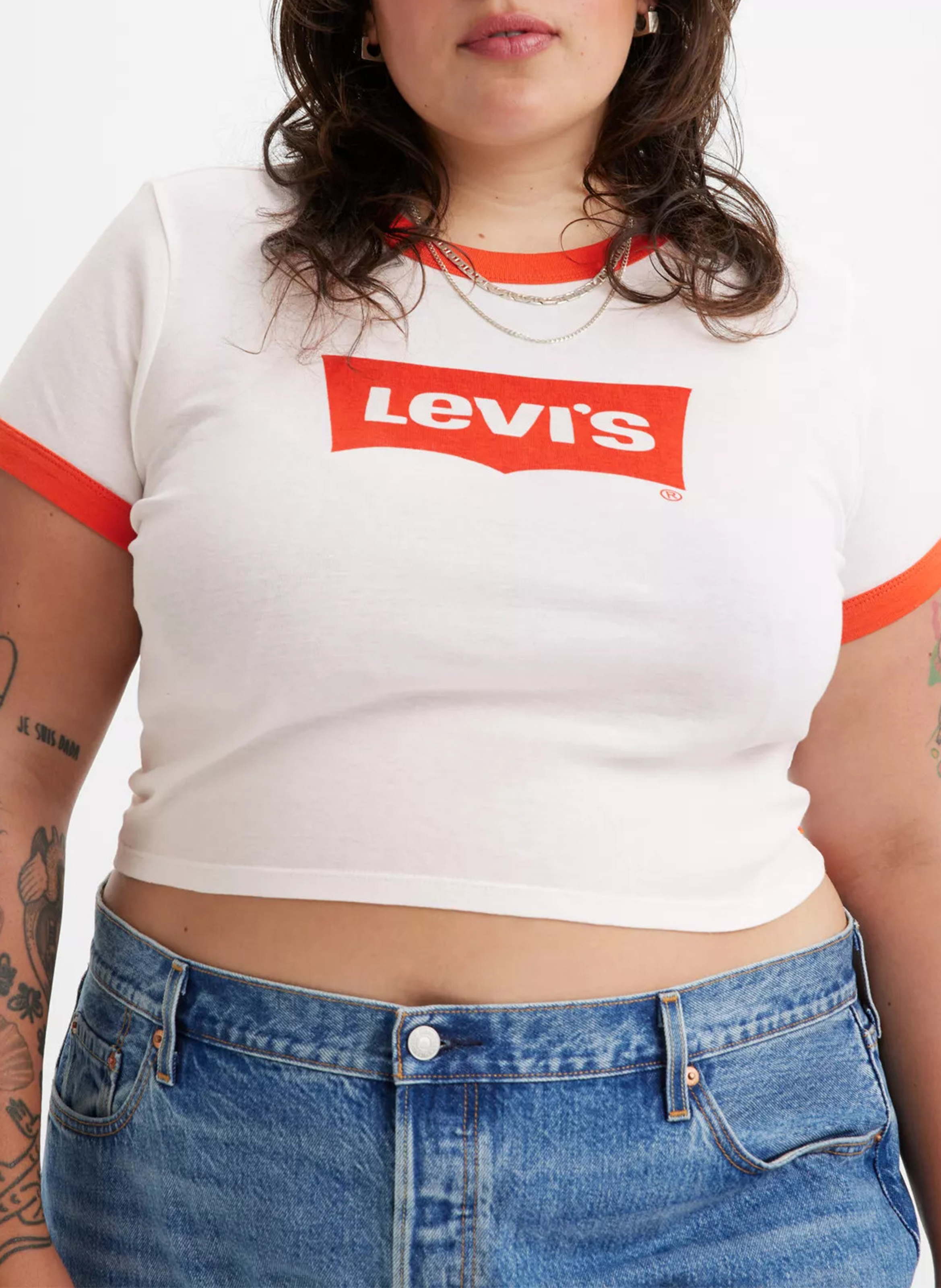 Short printed cotton T-shirt with round neck LEVI'S White