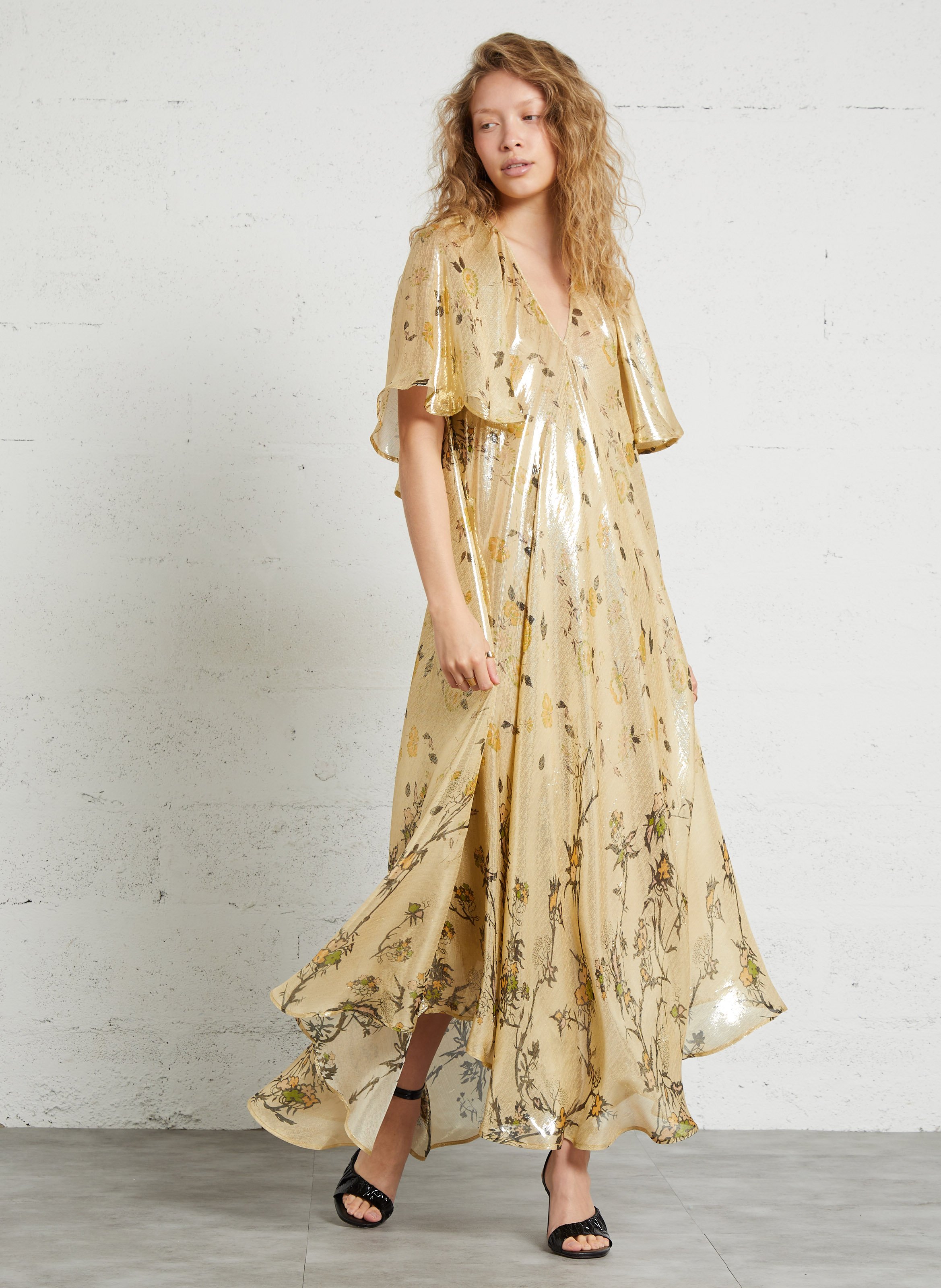 Long printed silk-blend V-neck dress MES DEMOISELLES Multicolored