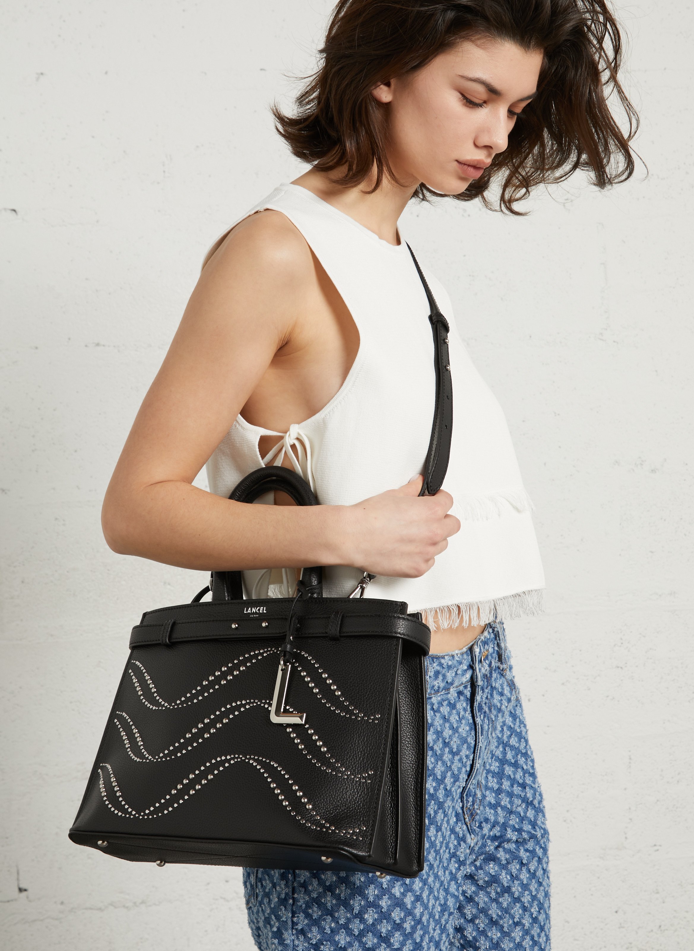 Handtasche mit Strass aus Leder LANCEL Schwarz