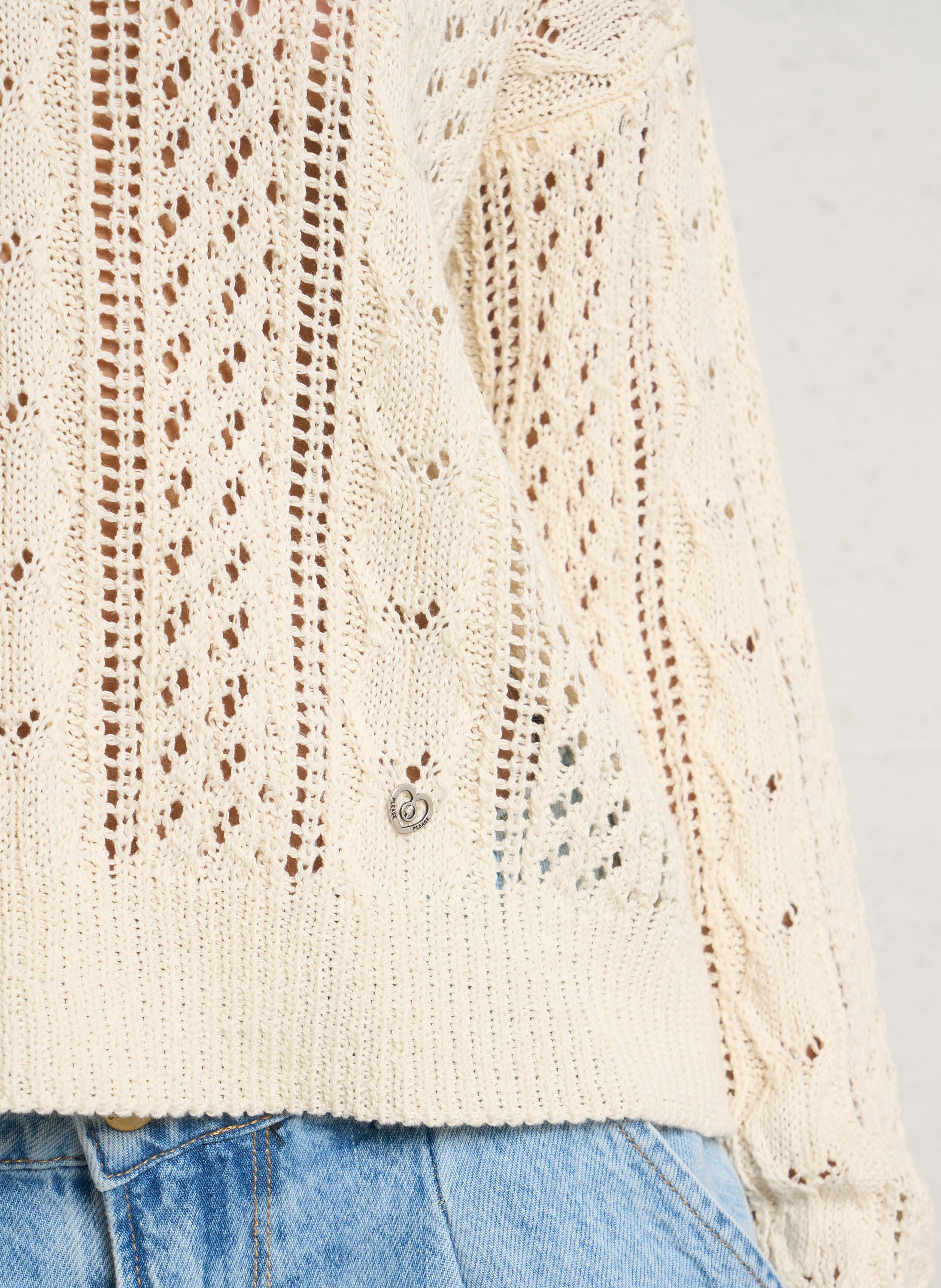 Gerade geschnittener Rundhalspullover aus Baumwoll-Mix PLEASE Weiss