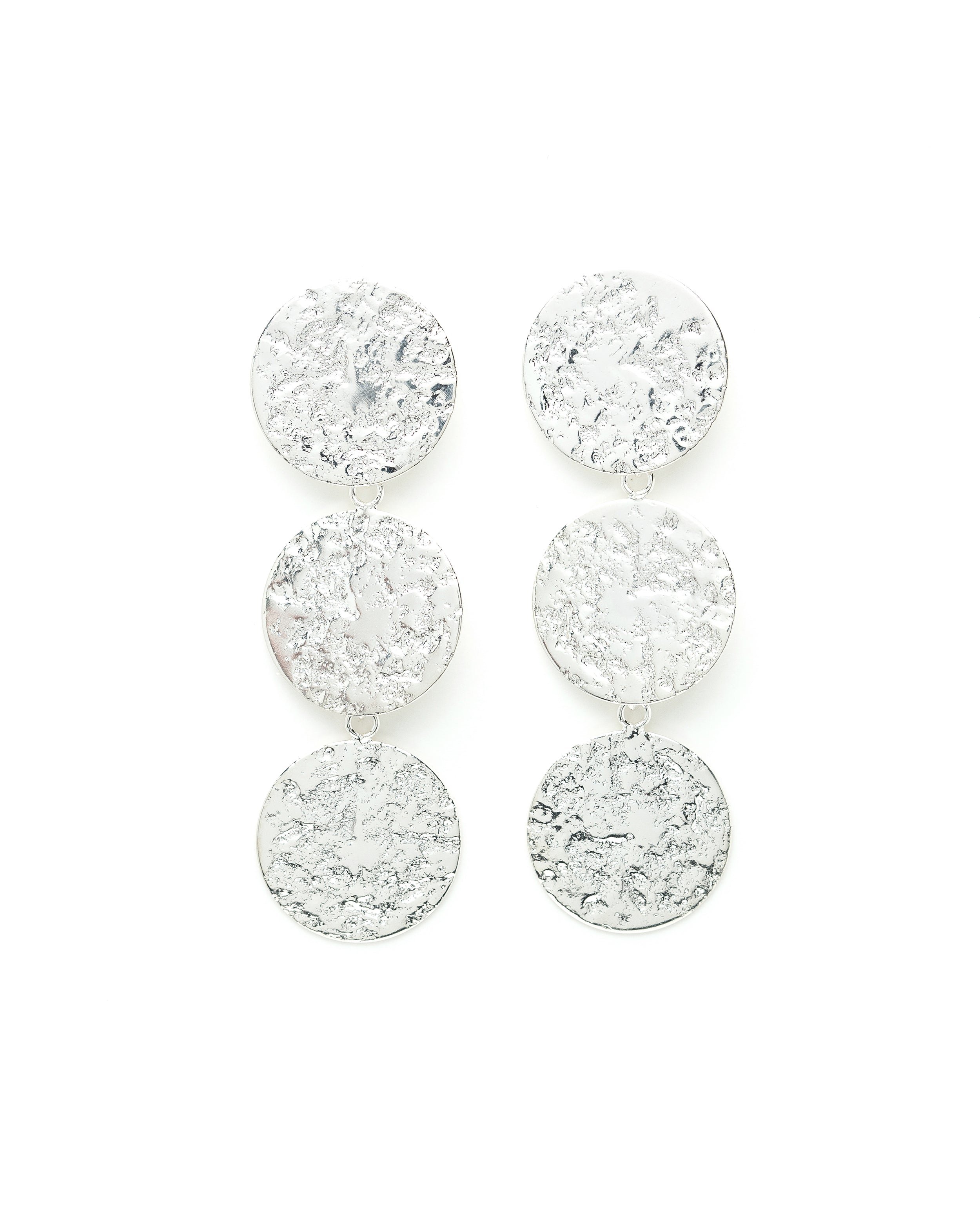 Large hammered round gold-plated stud drop earrings HESTIA Argent