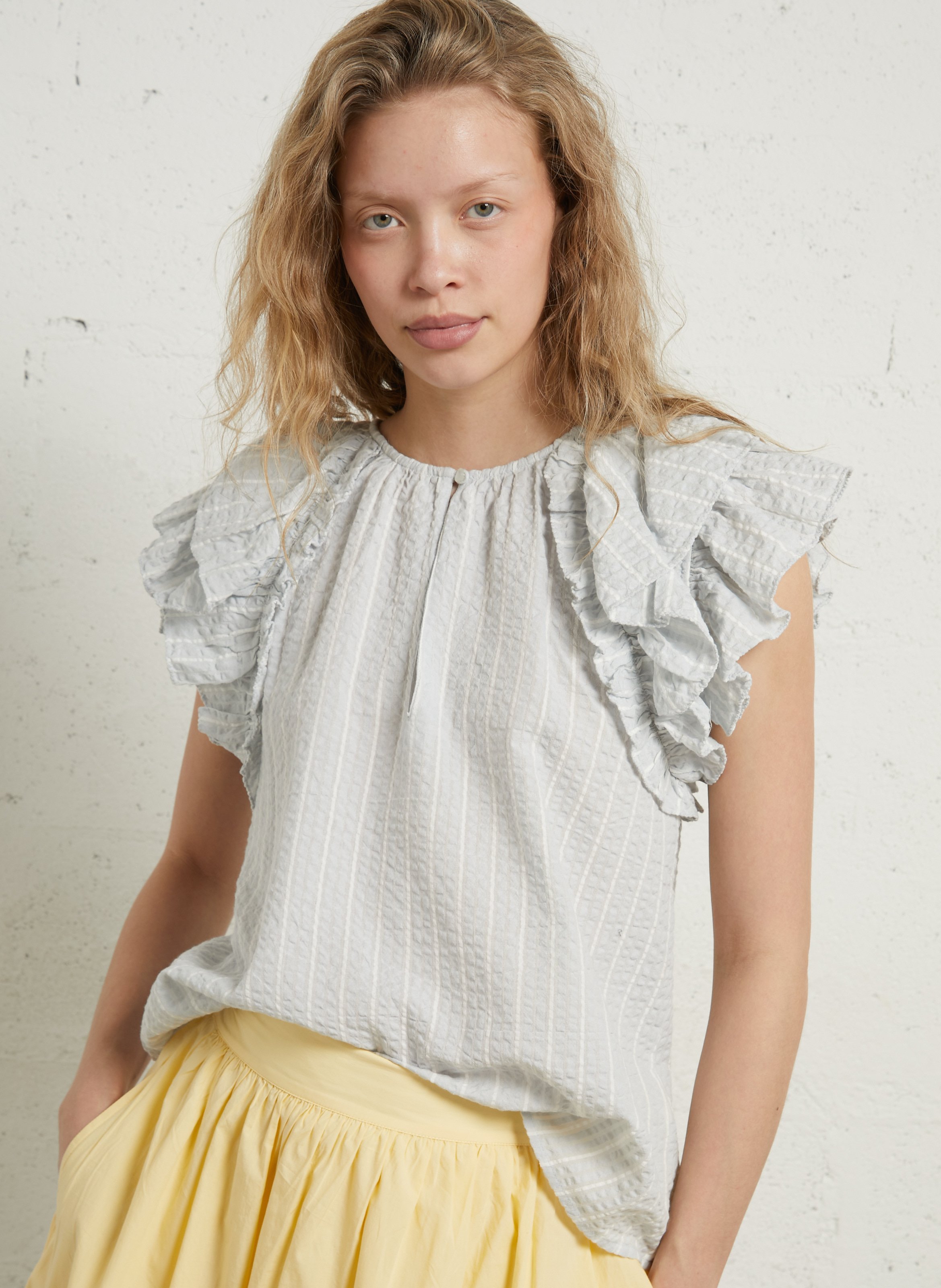 Loose-fit round-neck cotton top BELLEPIECE Blue