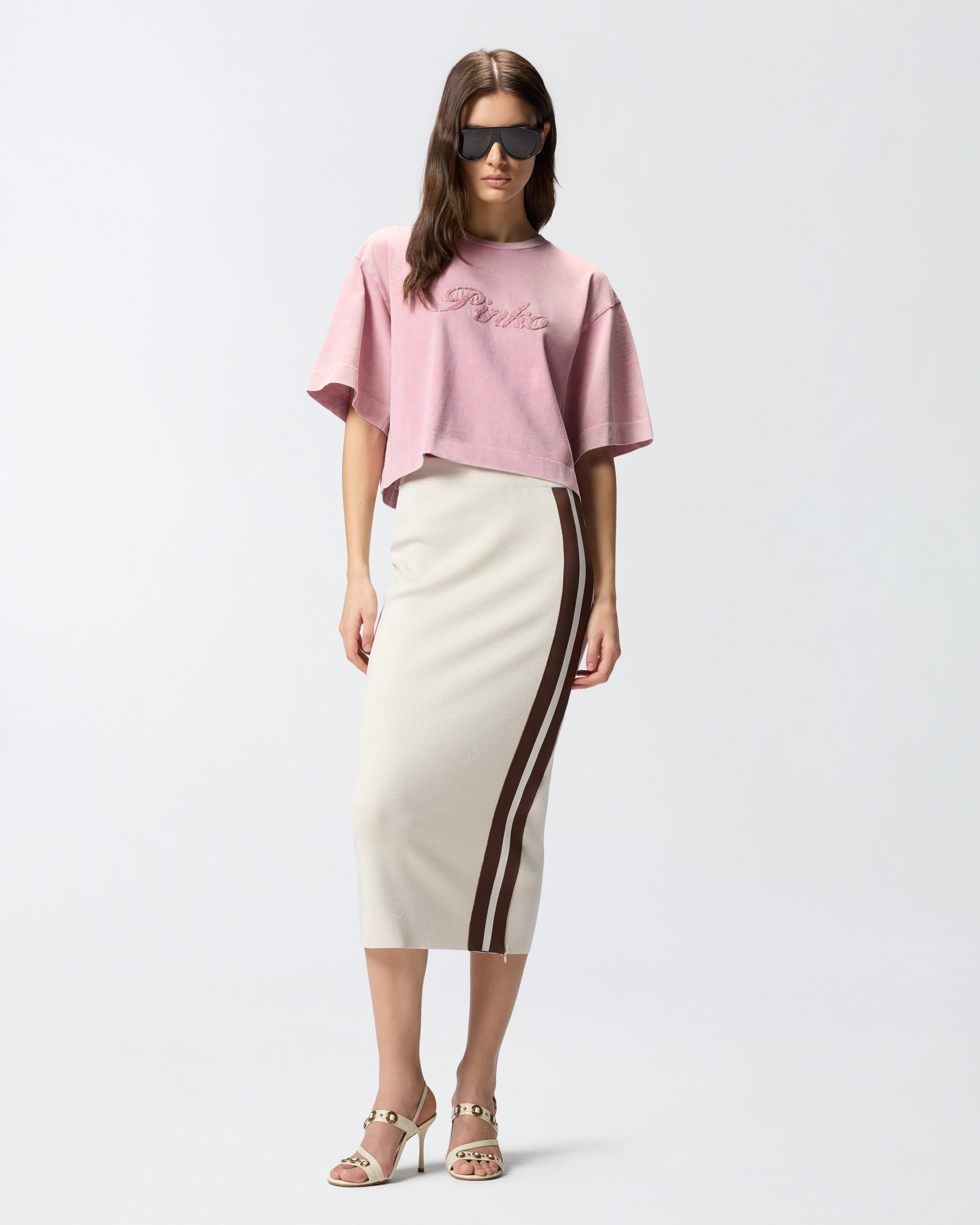 Fitted midi skirt with contrasting bands PINKO Grey