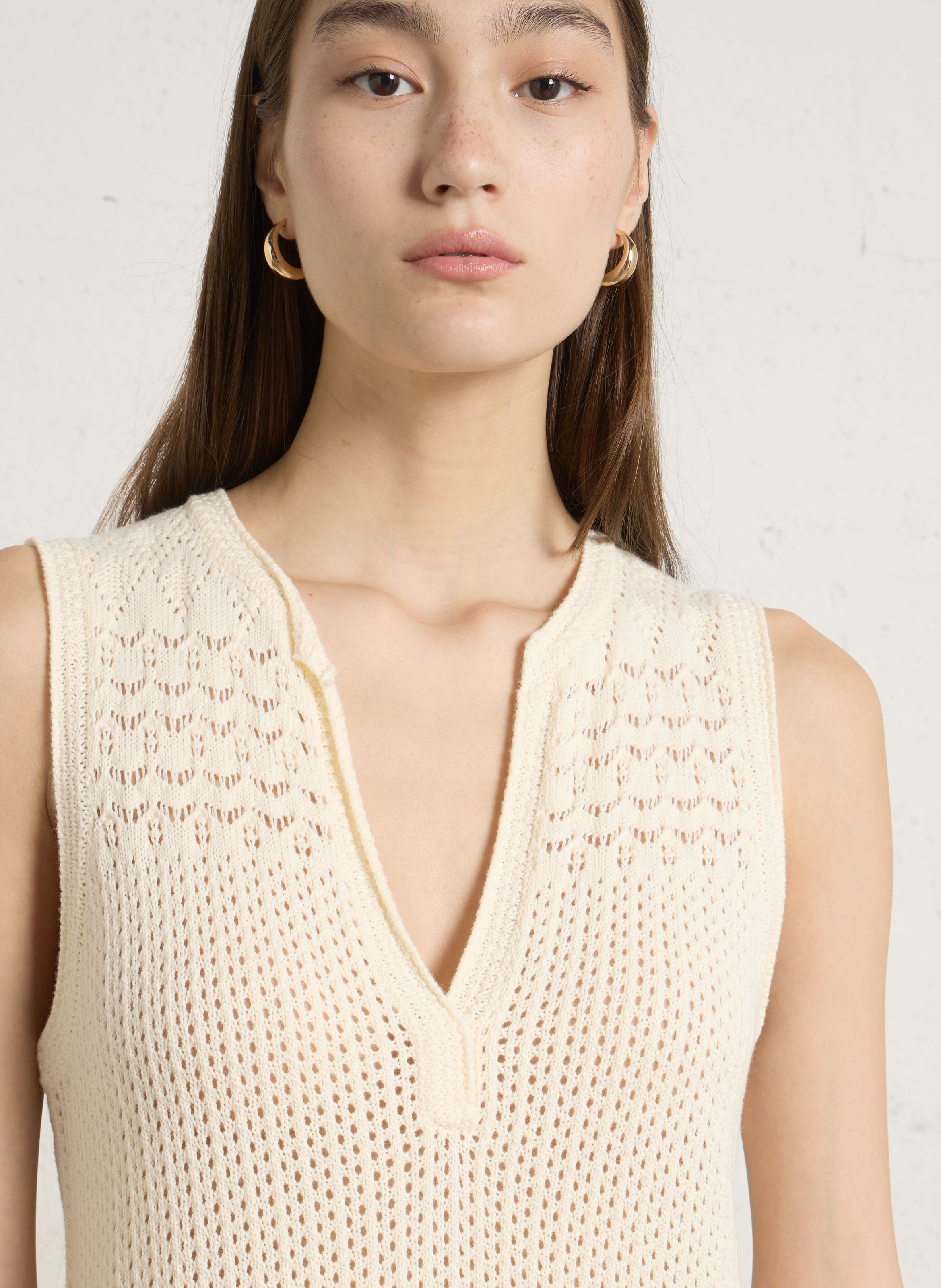 Long cotton V-neck dress SUD EXPRESS Beige