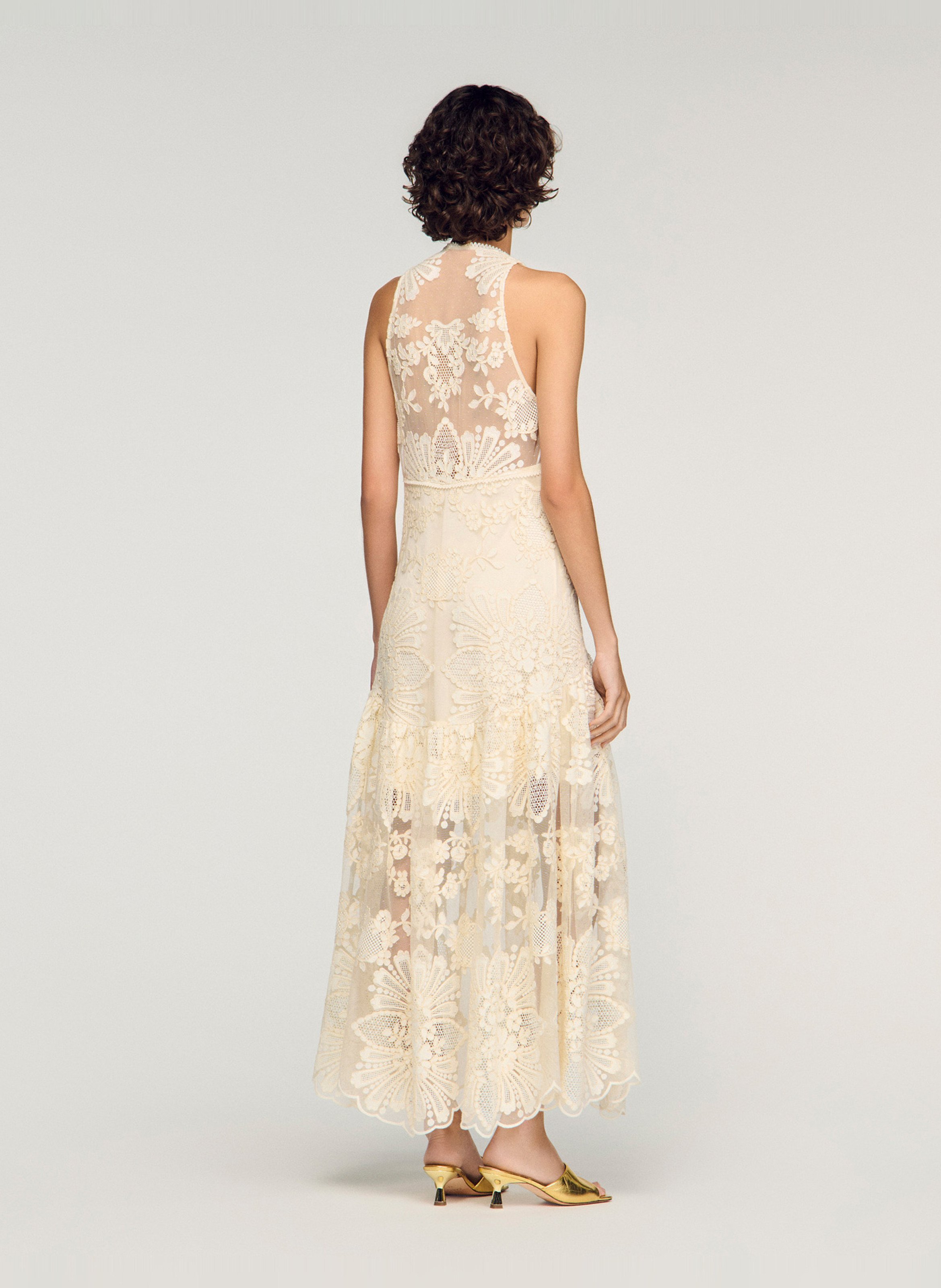 Lange jurk met ronde hals SANDRO Beige