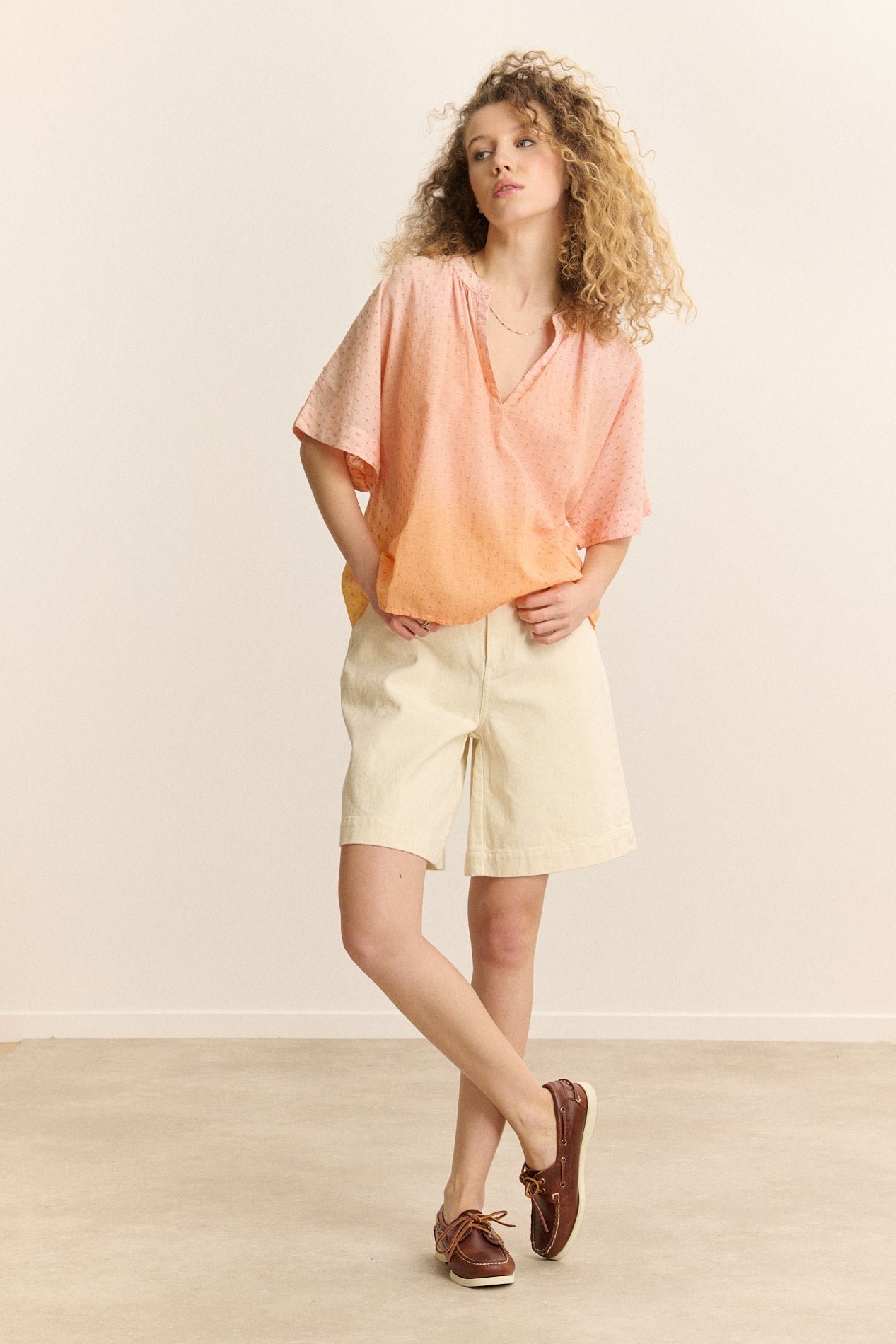 Short-sleeved tunic collar blouse GARANCE PARIS Orange