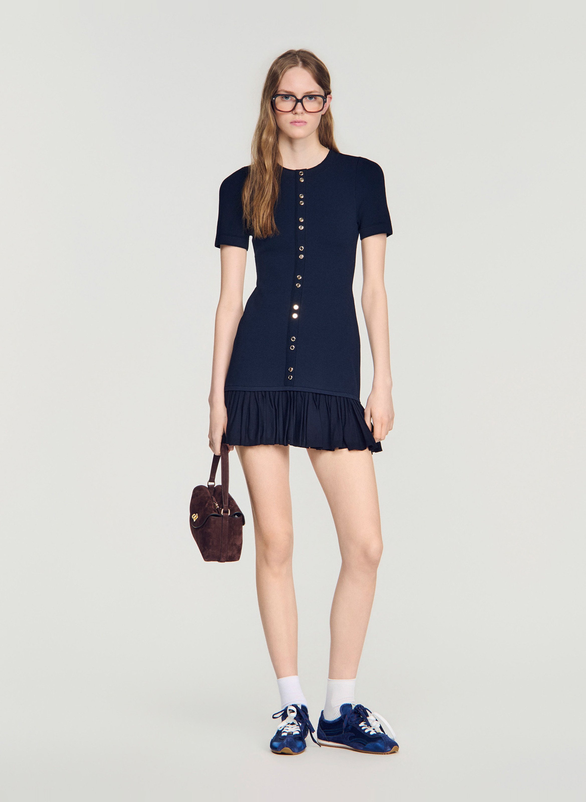 Robe courte ajustée col rond SANDRO Blauw
