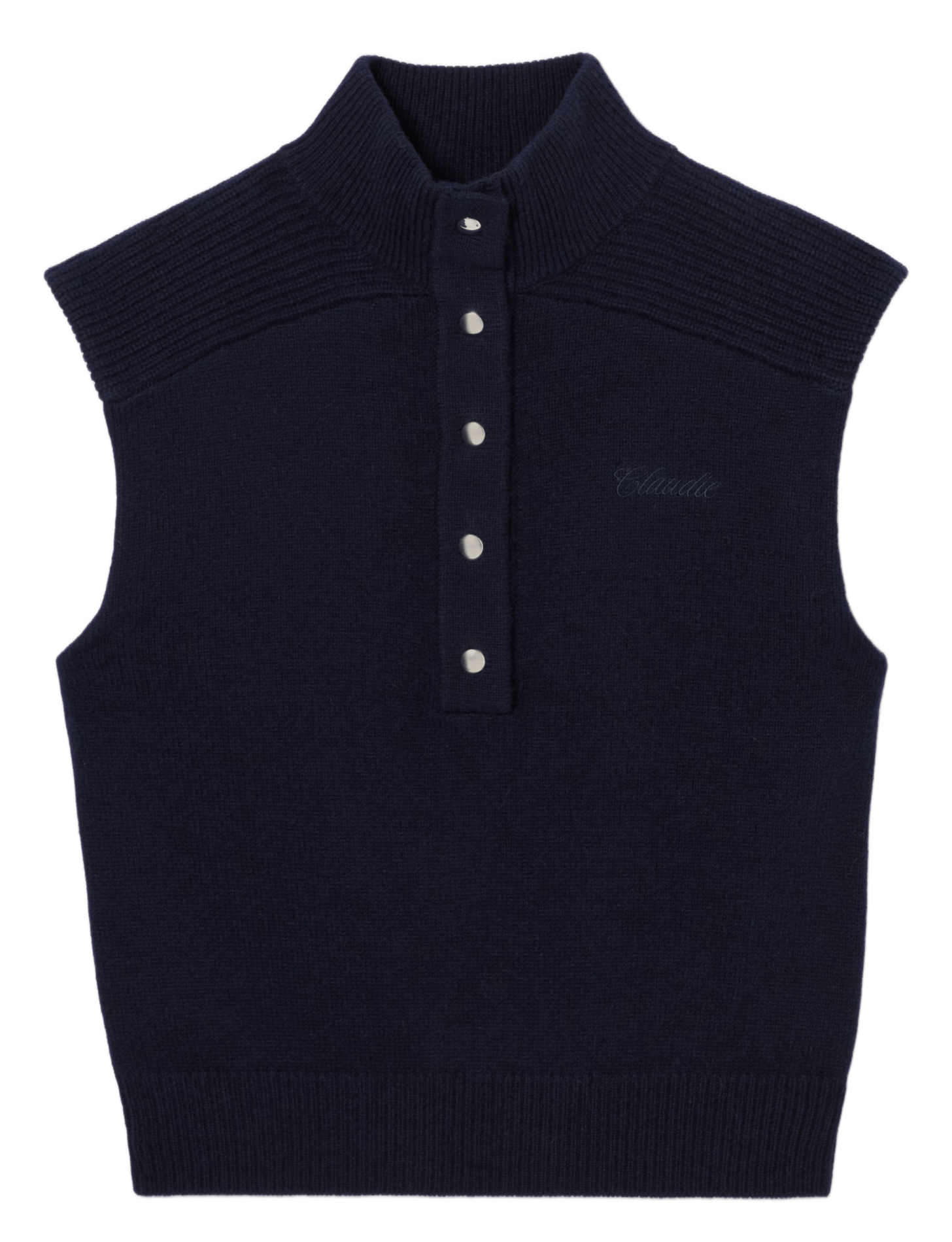 Pull cintré sans manches uni en laine CLAUDIE PIERLOT Bleu