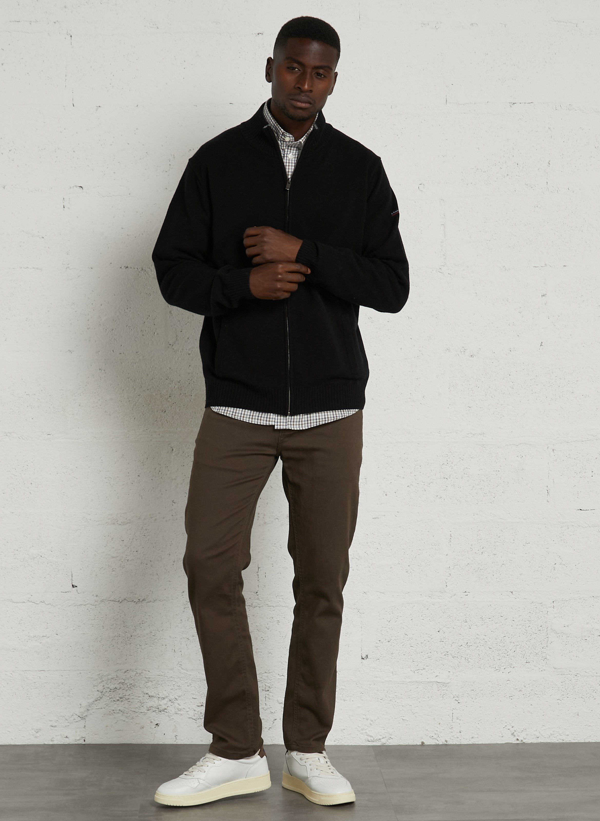 Gilet droit col montant en laine ARMOR LUX Noir