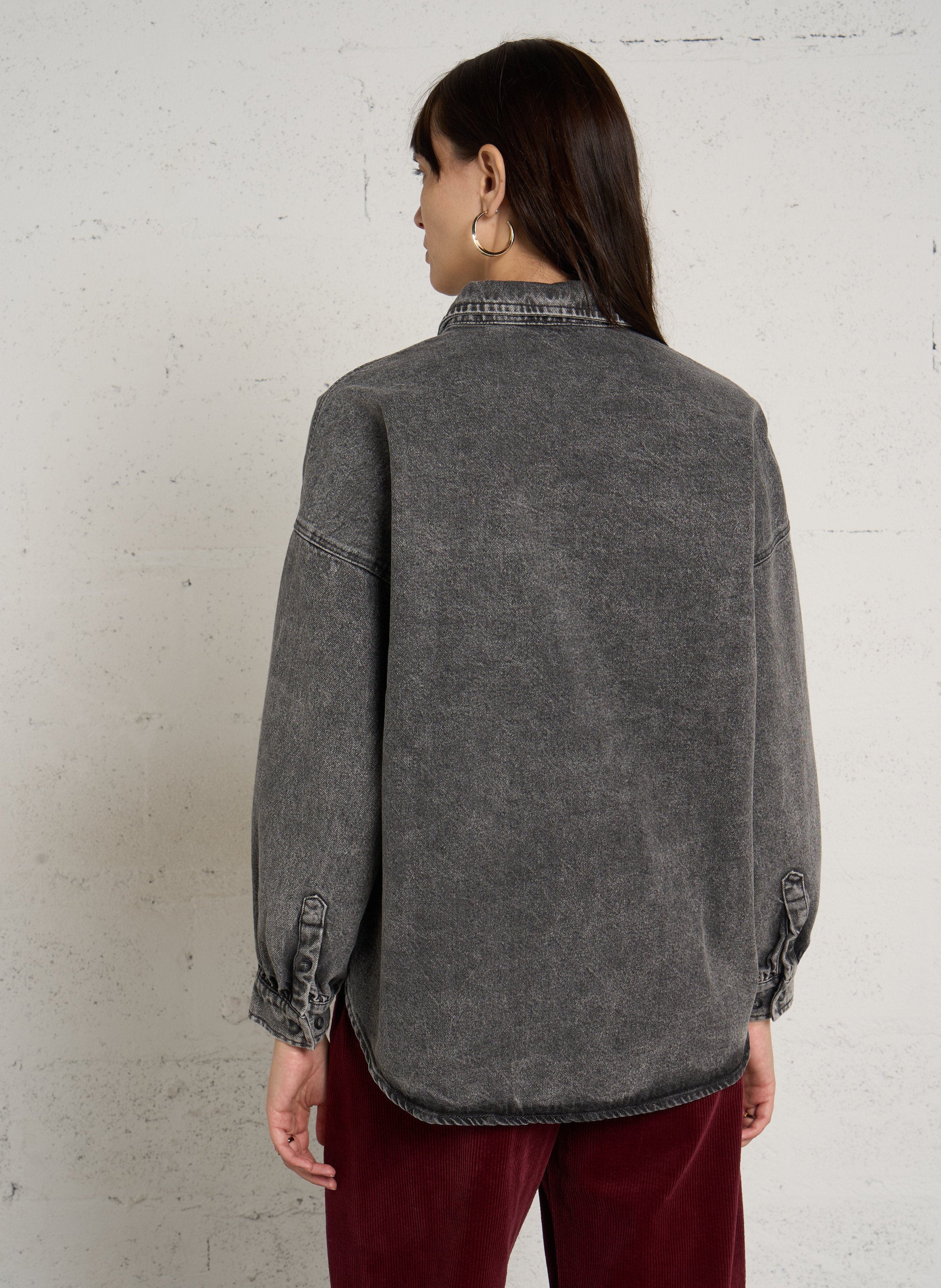 Loose fit classic collar denim shirt in mixed cotton HOD PARIS Grey