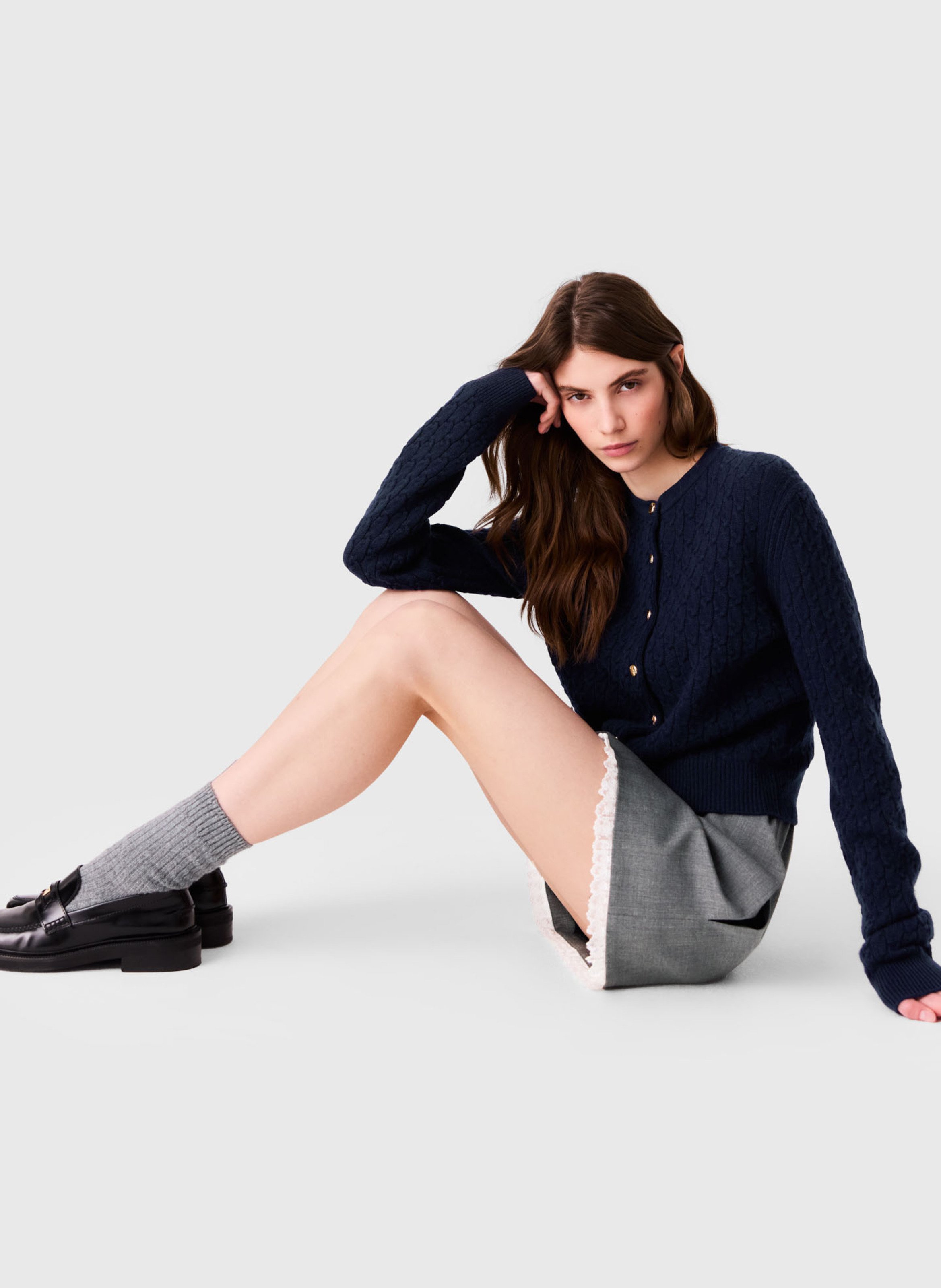 Peter Pan collar wool blend cardigan MAJE Blue