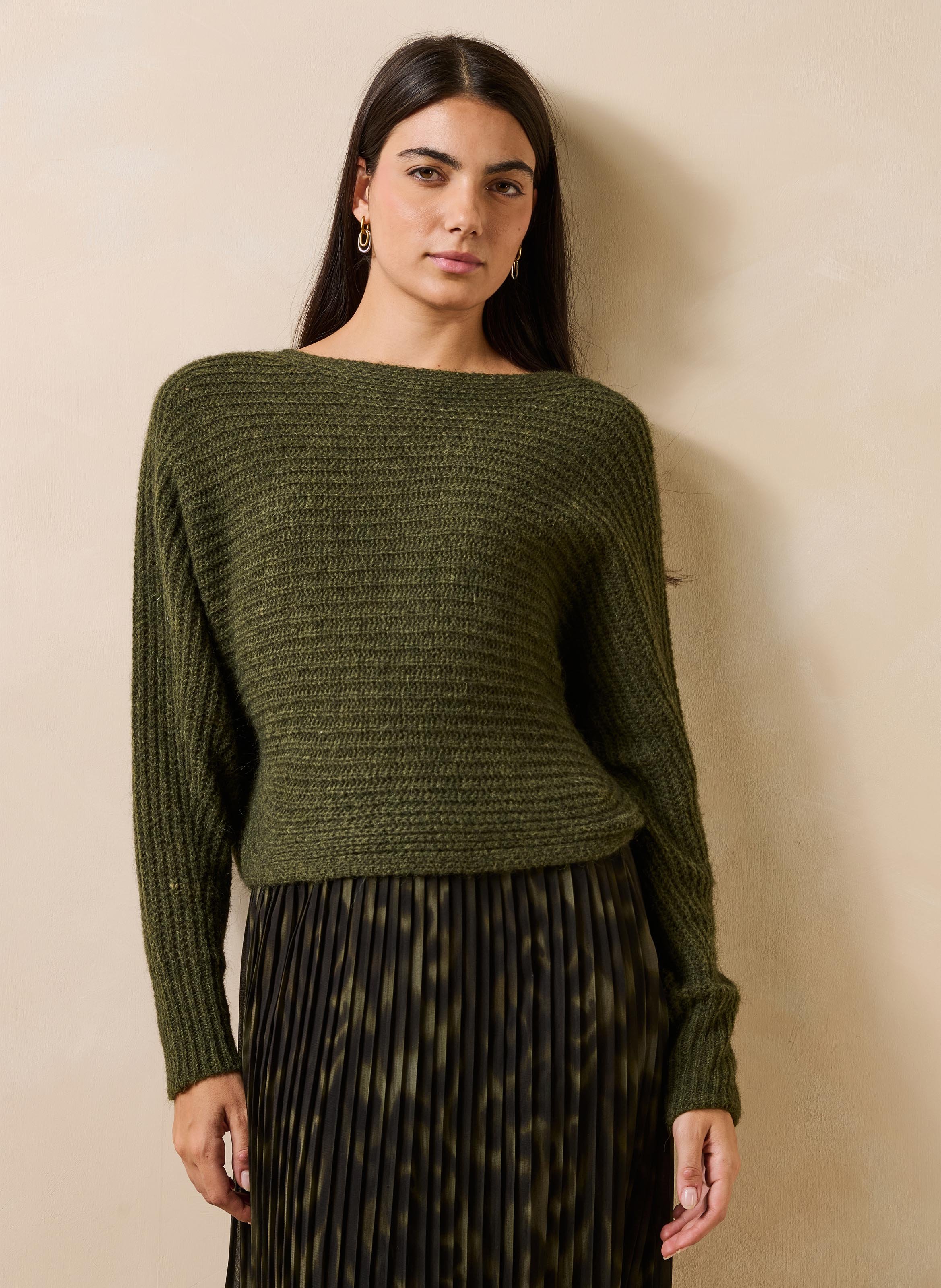 Pull col rond  LA FEE MARABOUTEE Kaki
