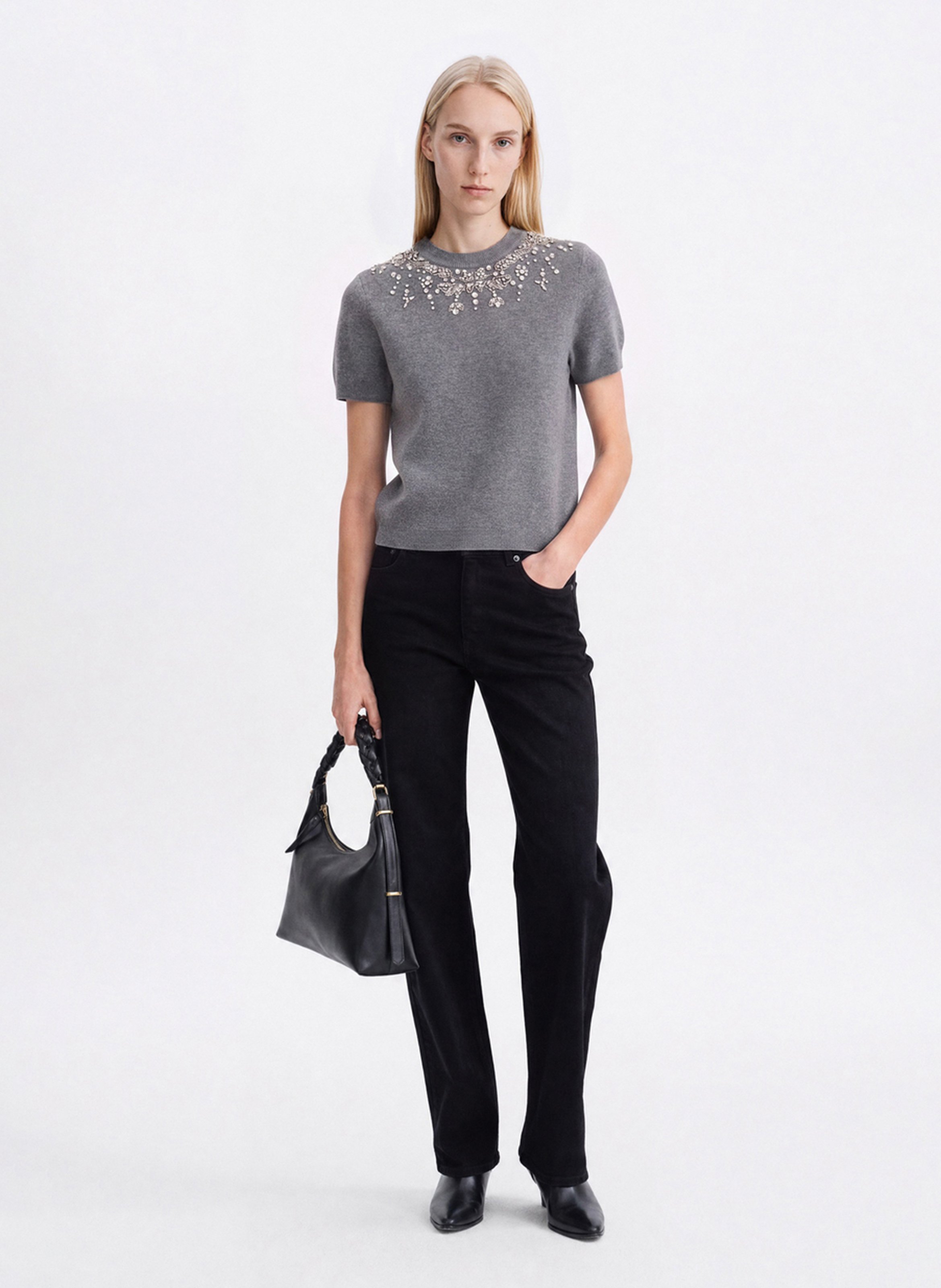 Round-neck wool-blend T-shirt VANESSA BRUNO Grey