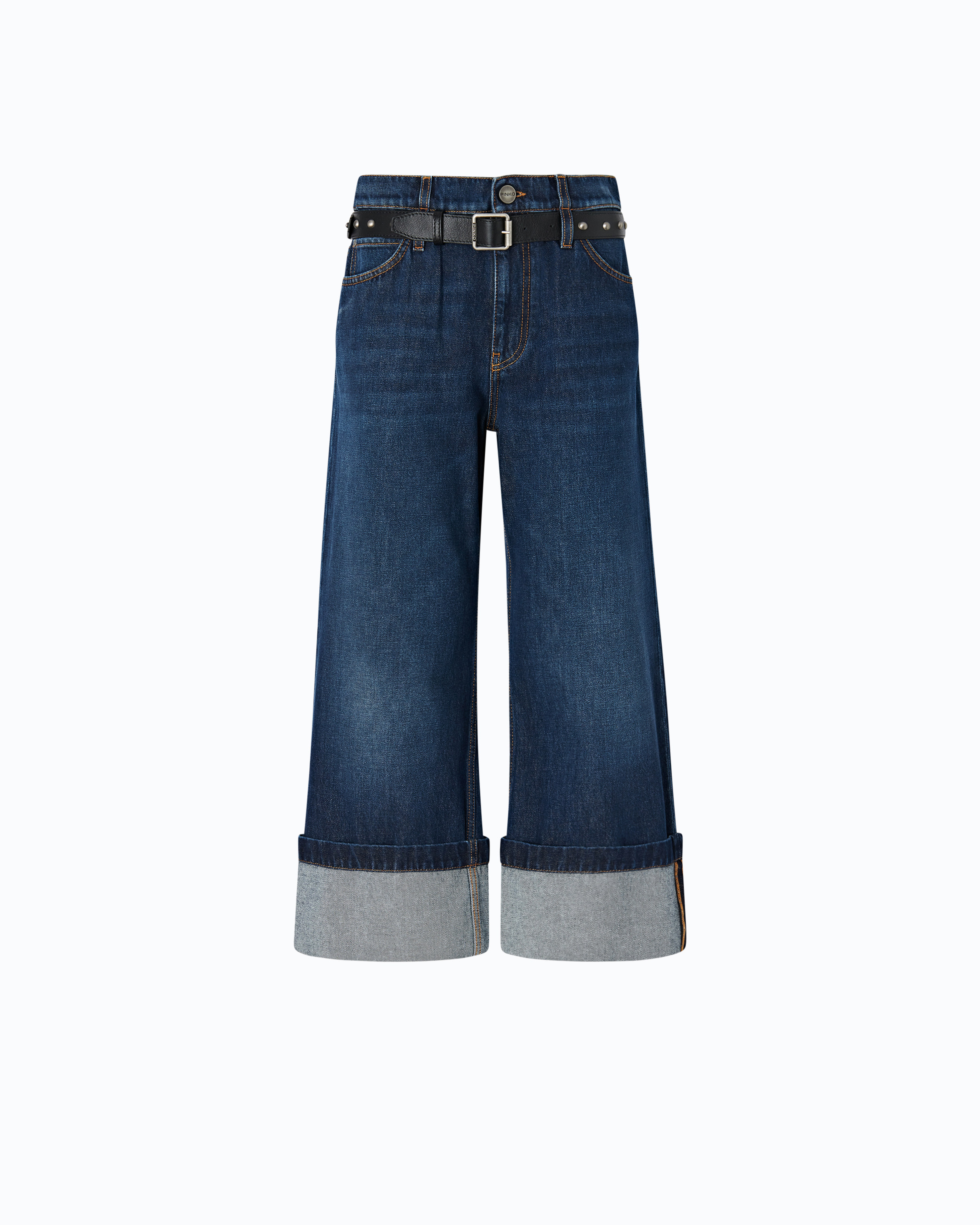 Jean cropped avec ceinture en cuir PINKO Bleu