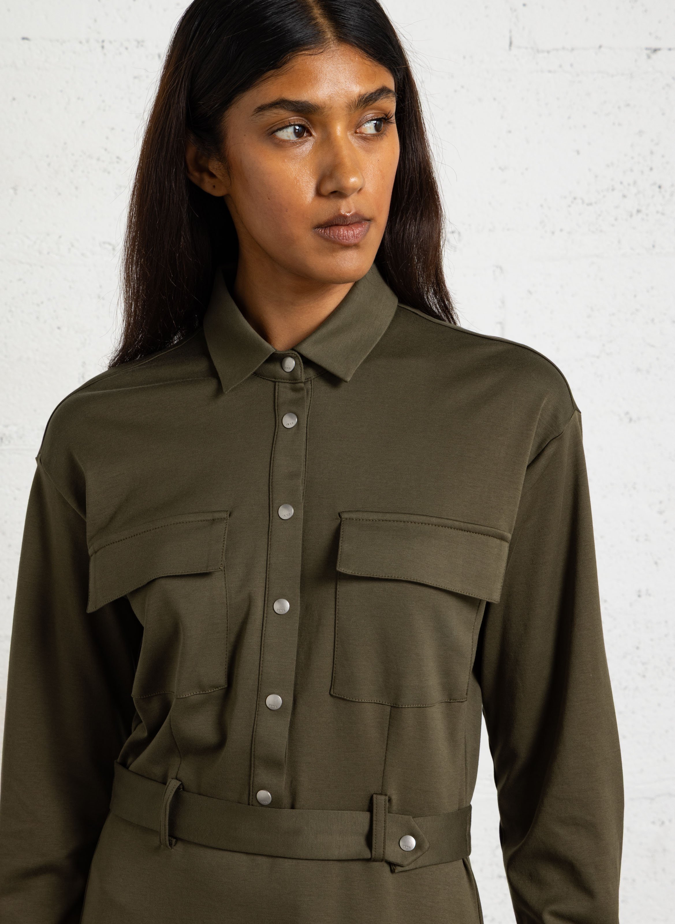 Cotton midi shirt dress IKKS Khaki