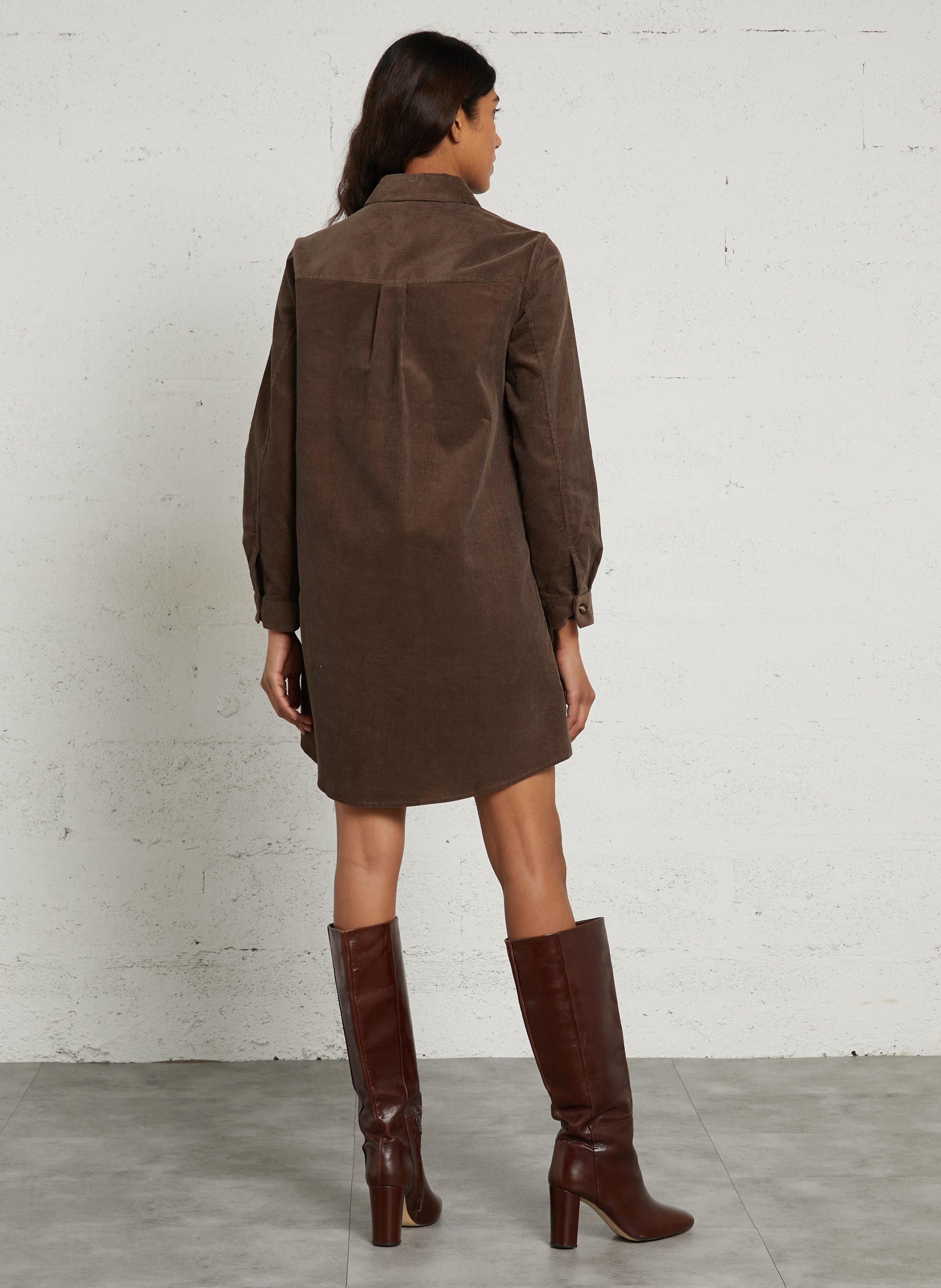 Robe courte droite côtelé en coton LA PETITE ETOILE Marron