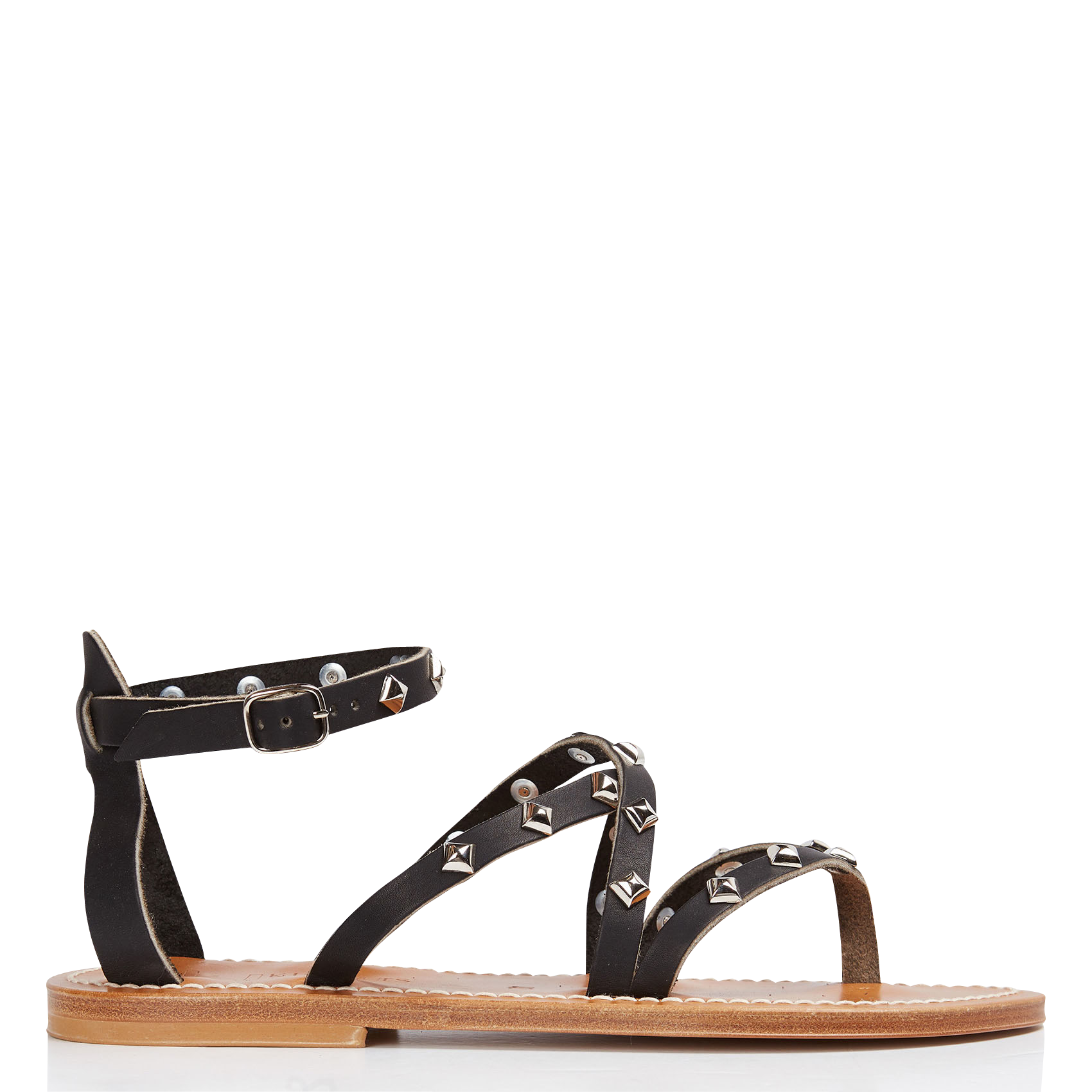 Flat studded leather sandals K JACQUES Black