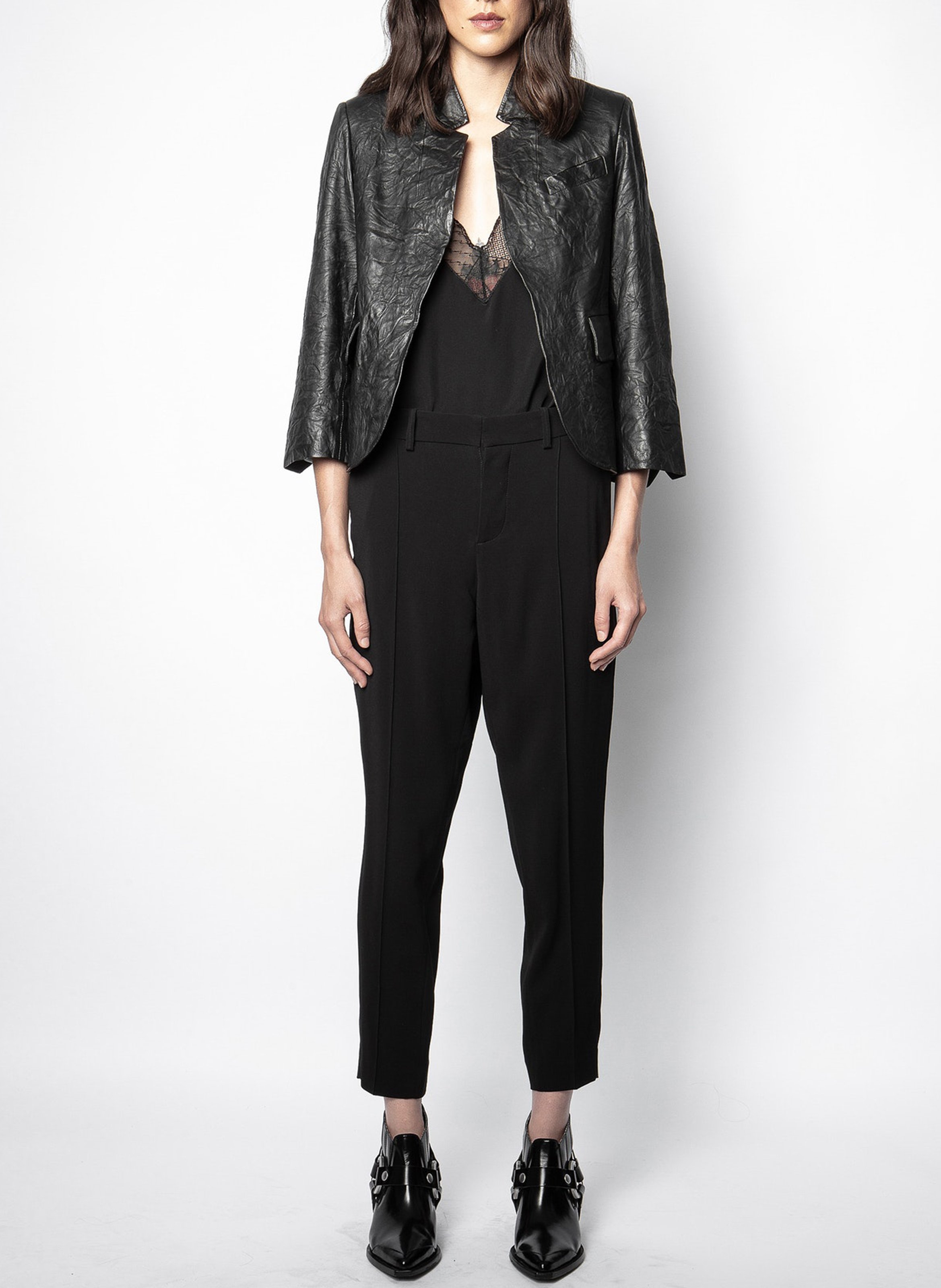 Giacca a collo alto in pelle effetto froissé ZADIG&VOLTAIRE Nero