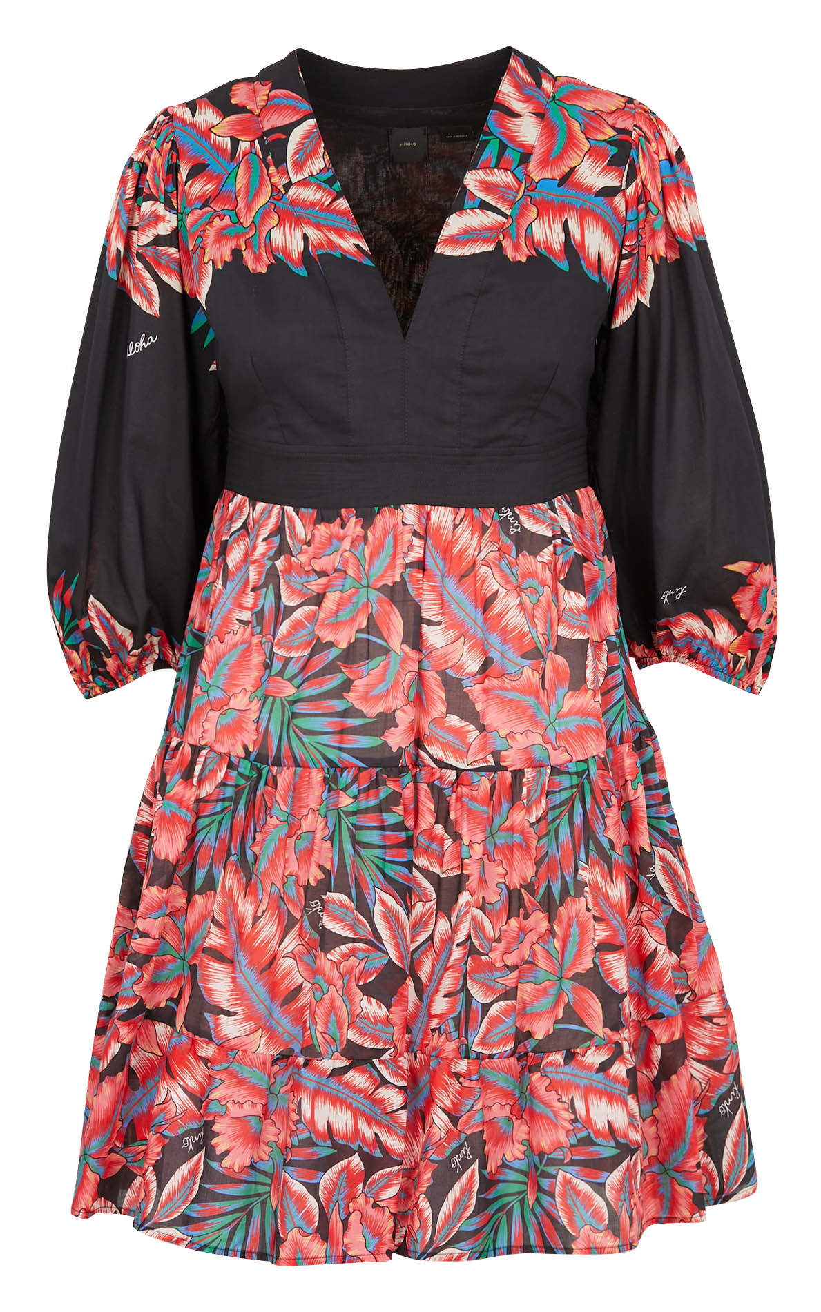 Short fitted printed cotton dress with V-neck PINKO Multicolored