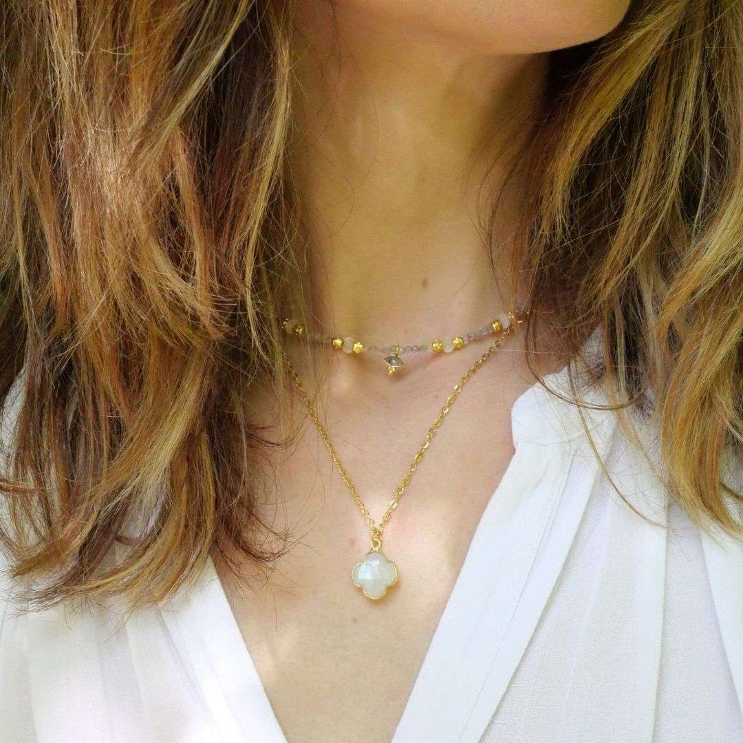 Moonstone clover necklace GINANDGER White