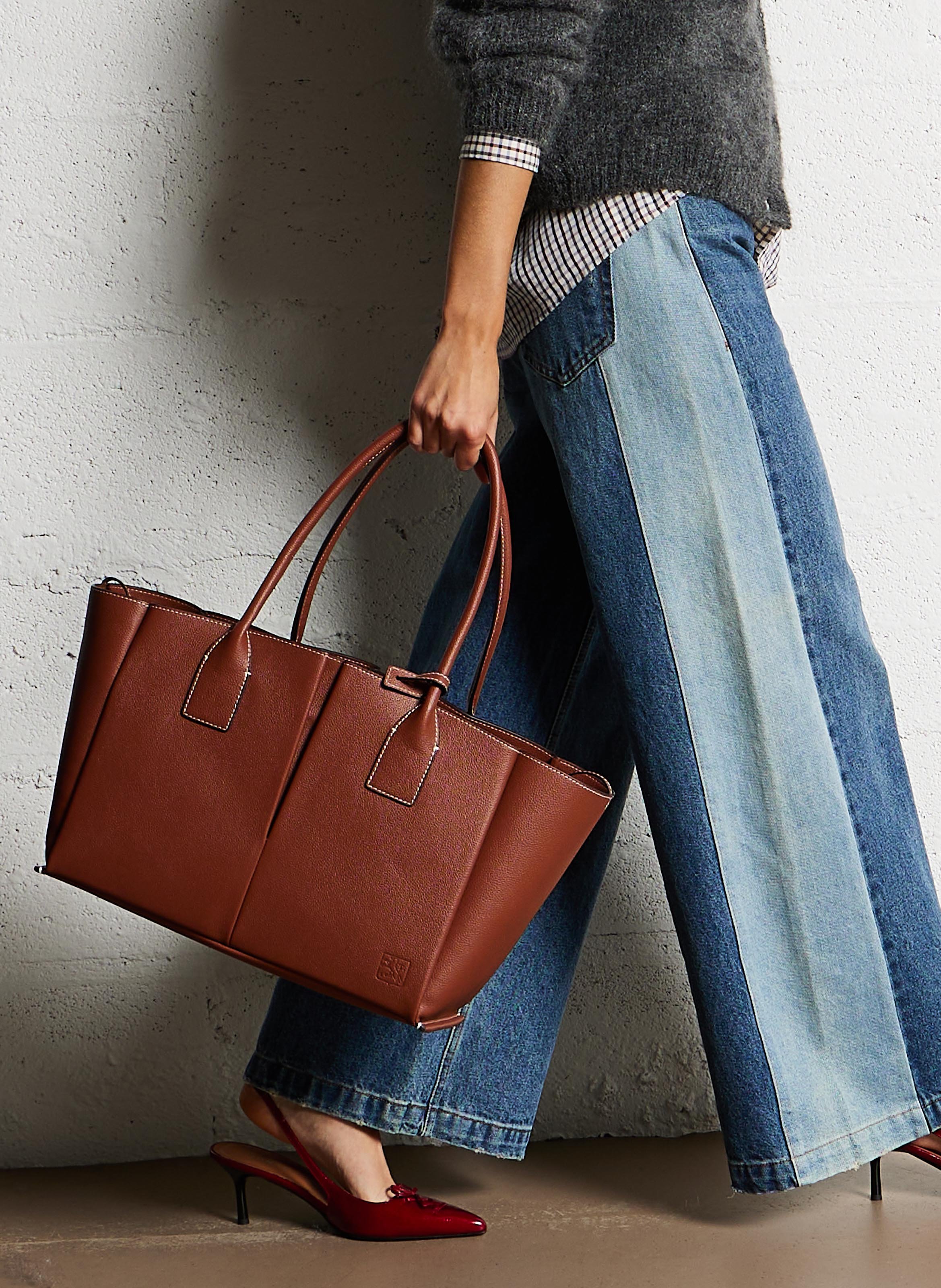 Grand cabas en cuir de vachette LE TANNEUR Marron