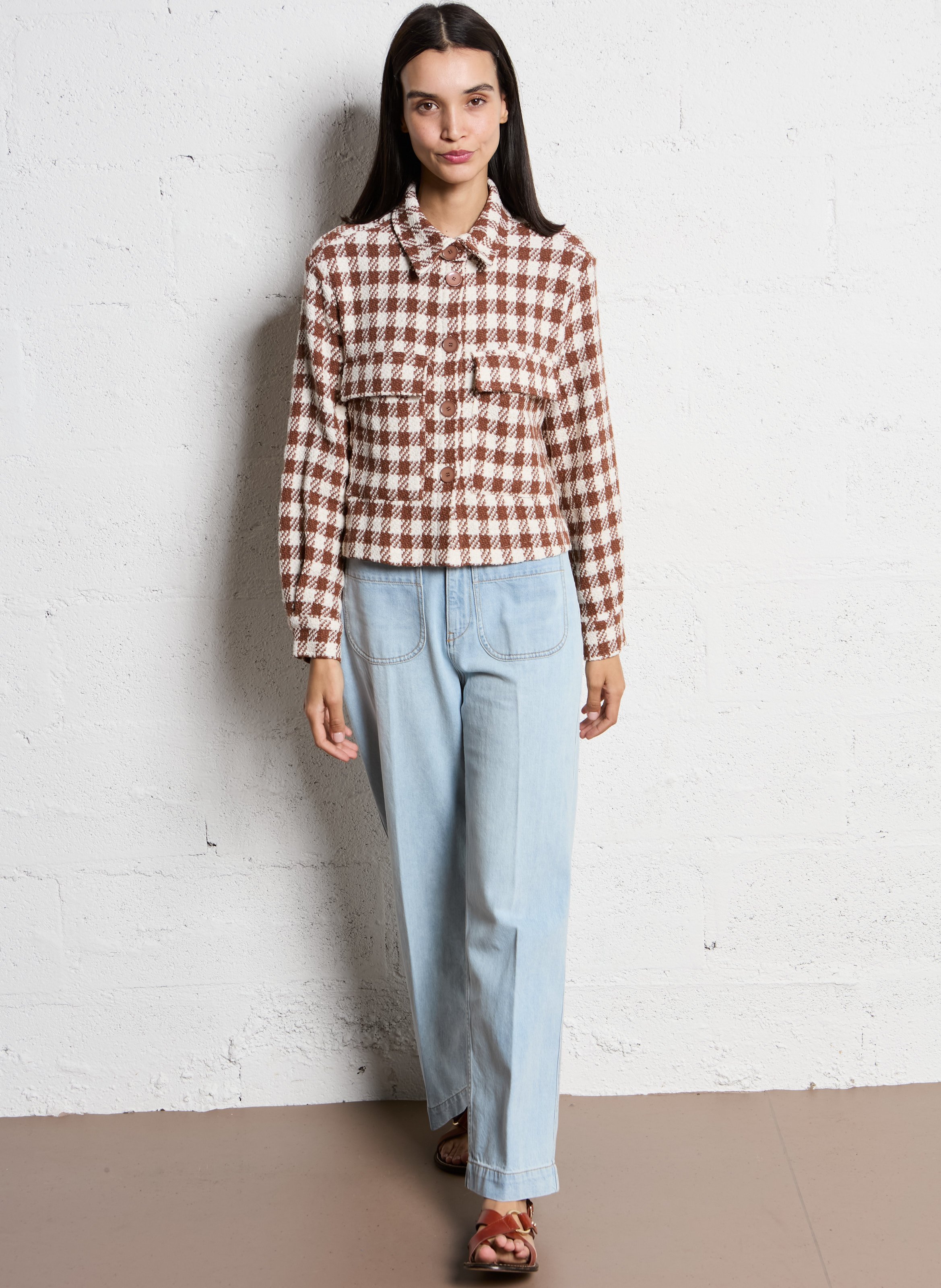 Cotton-blend coat with classic collar Beige