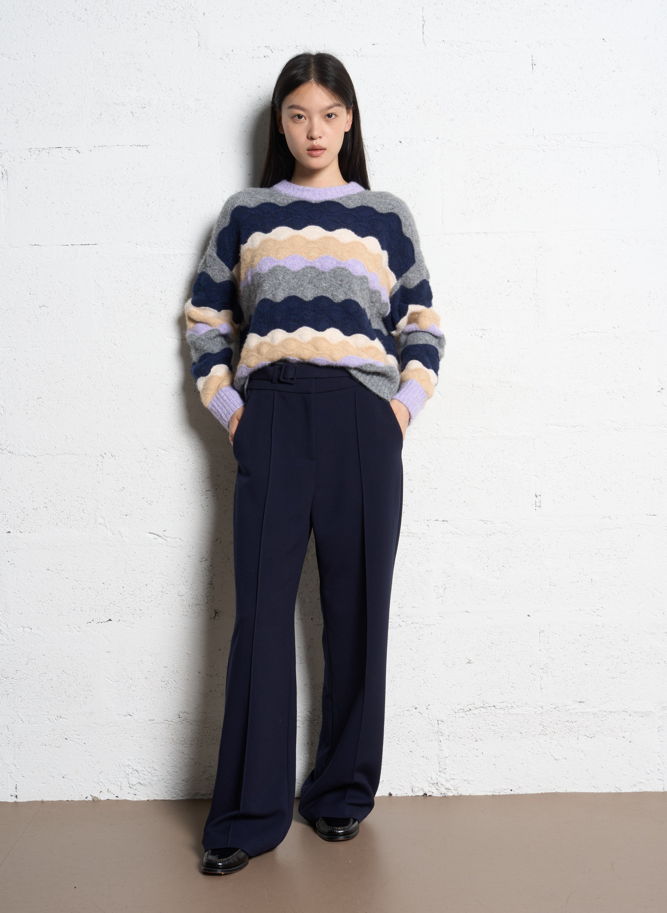 Pull ample rayé en maille fantaisie SUNCOO Gris