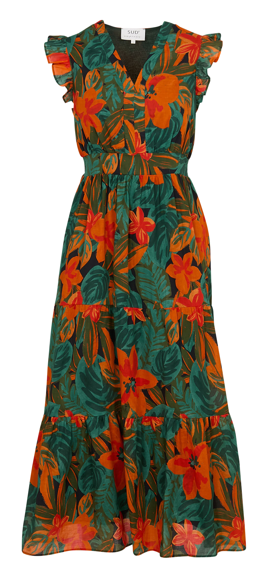 Vestido largo evasé de algodón Verde Sud express Mujer Place