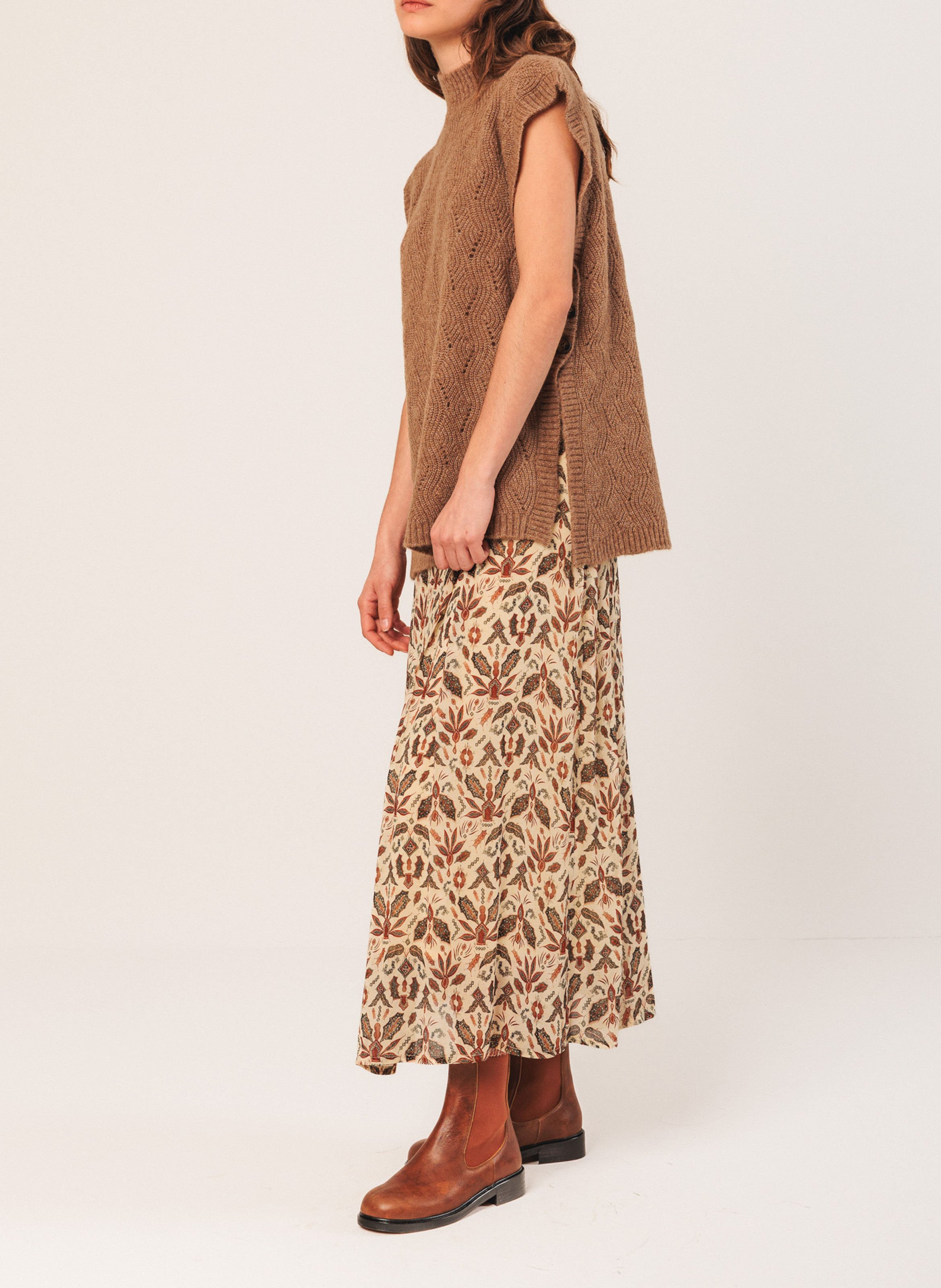 Pull col montant en laine mélangée INDI & COLD Marron