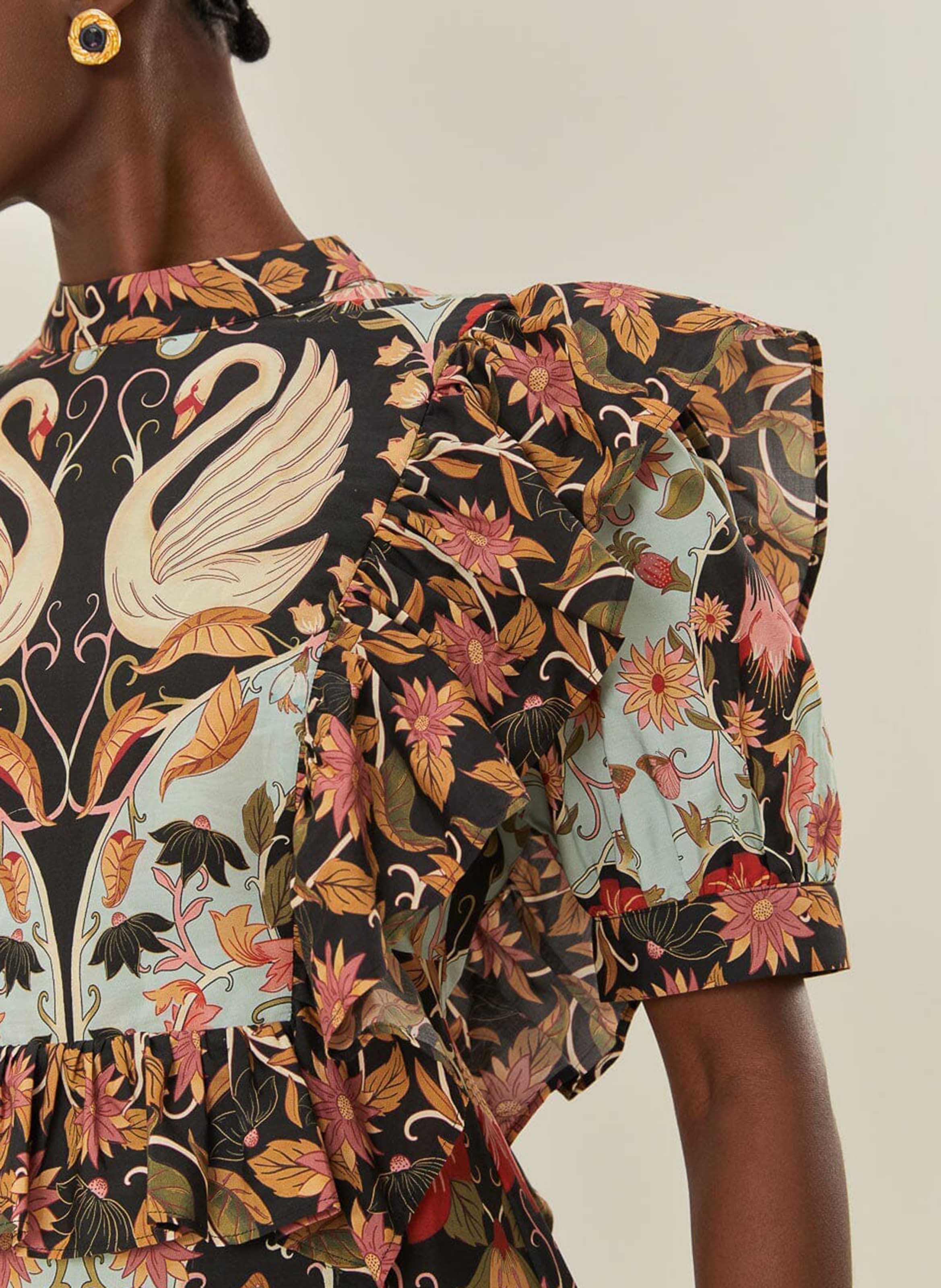 Robe midi col rond à imprimé floral FARM RIO Bleu