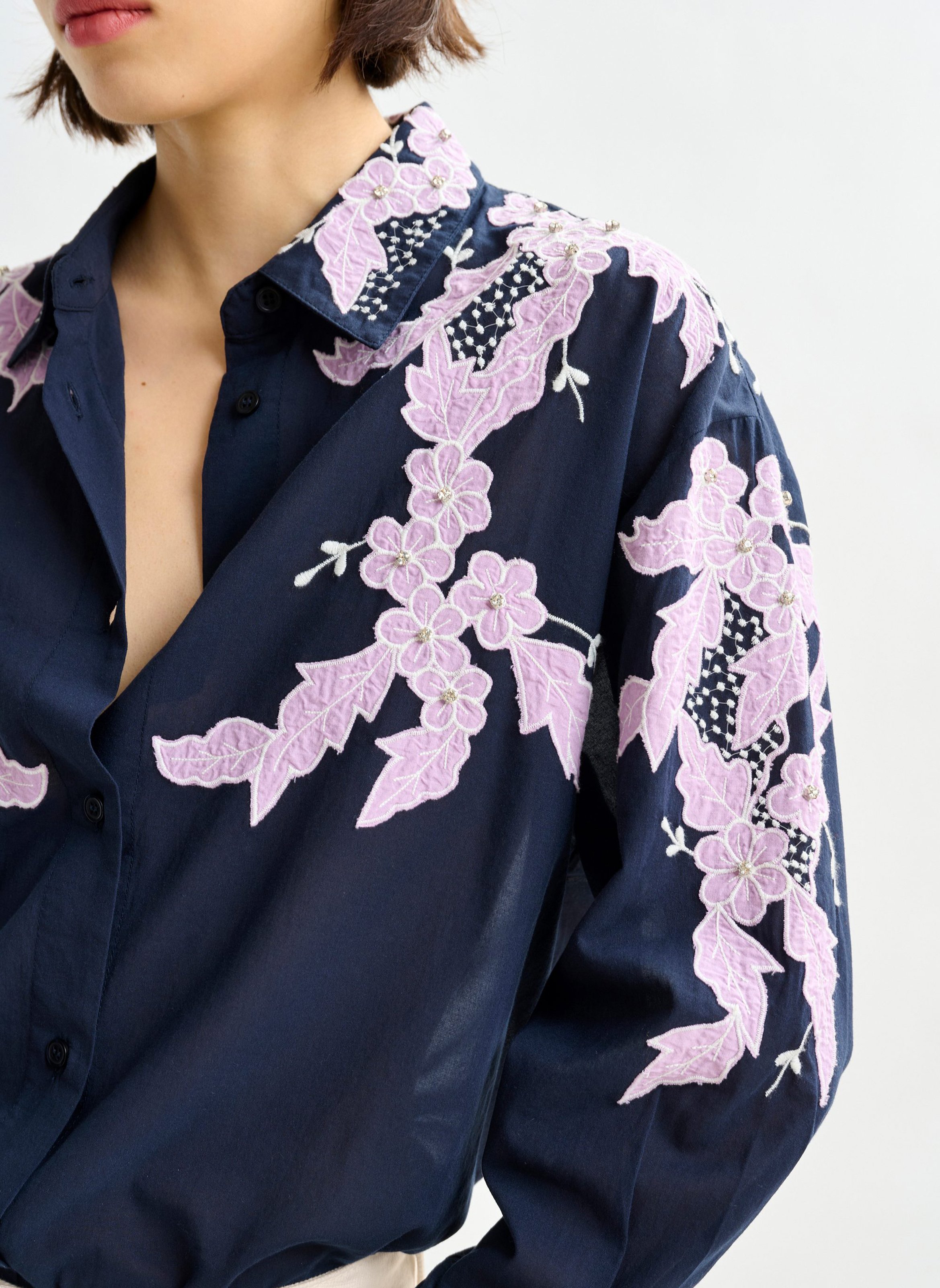 Oversized shirt with flower embroidery ESSENTIEL ANTWERP Blue