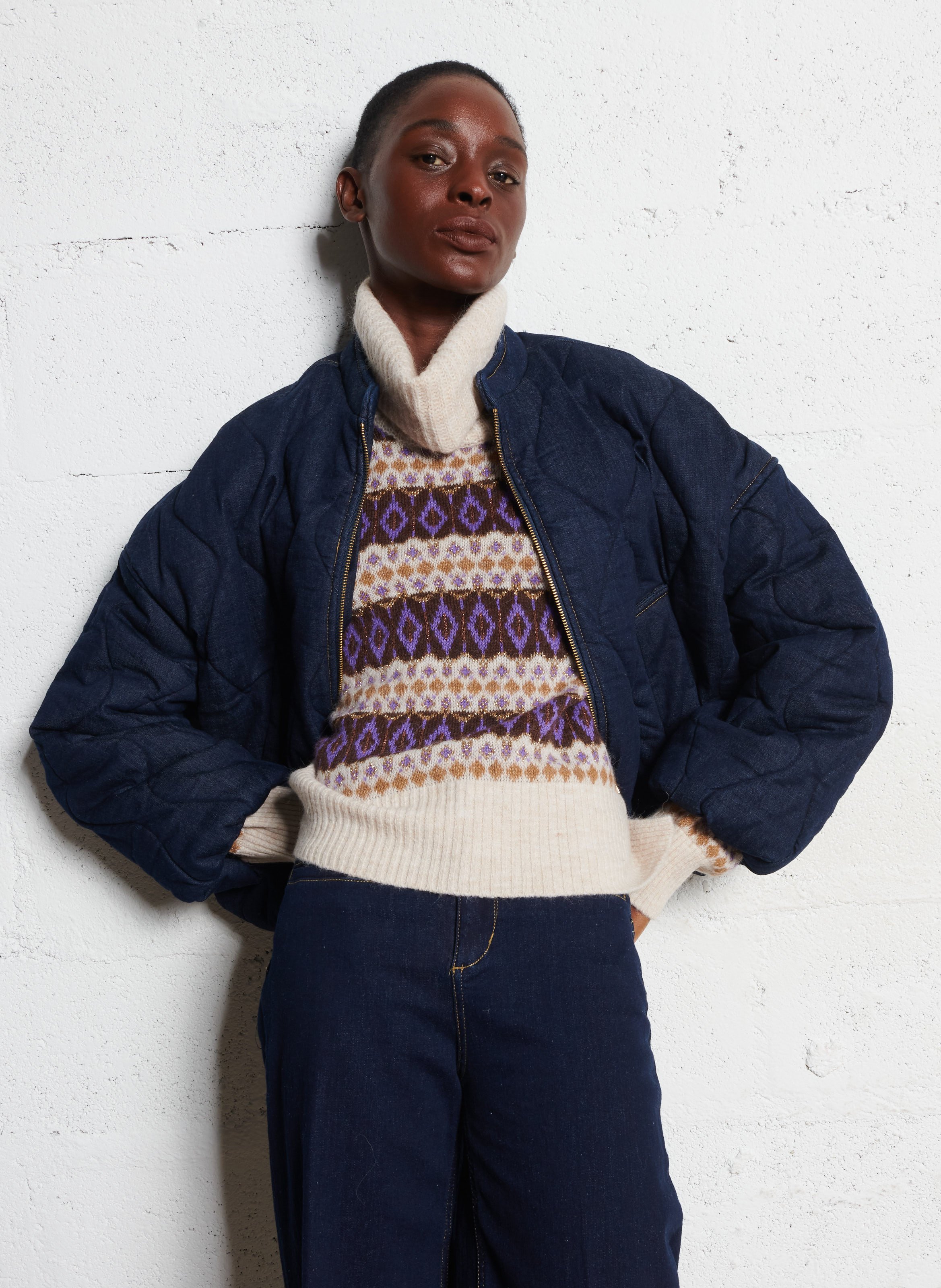 Veste col montant en denim de coton mélangé LIU JO Bleu