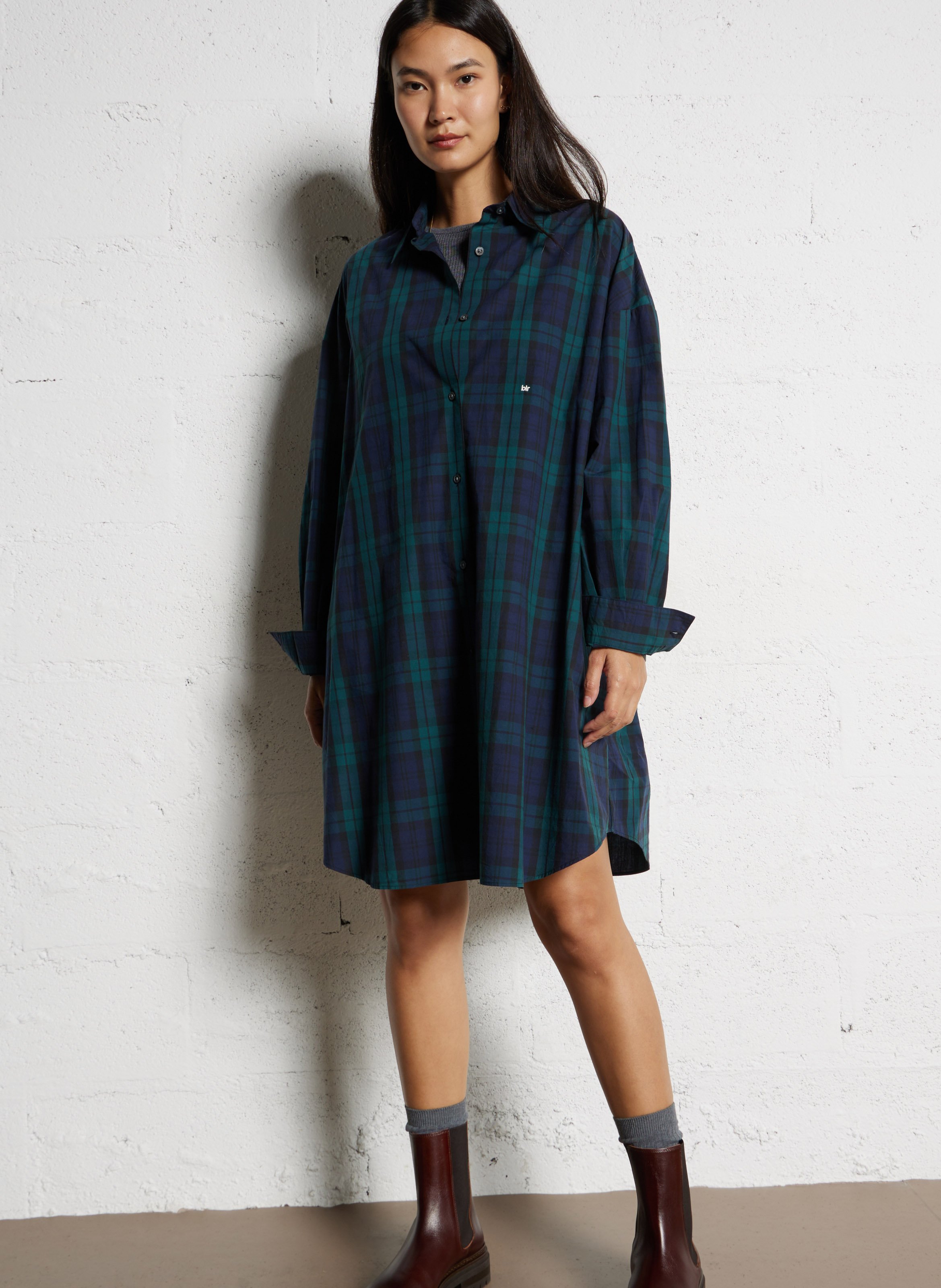 Geruite hemdjurk met klassieke kraag BELLEROSE Wit