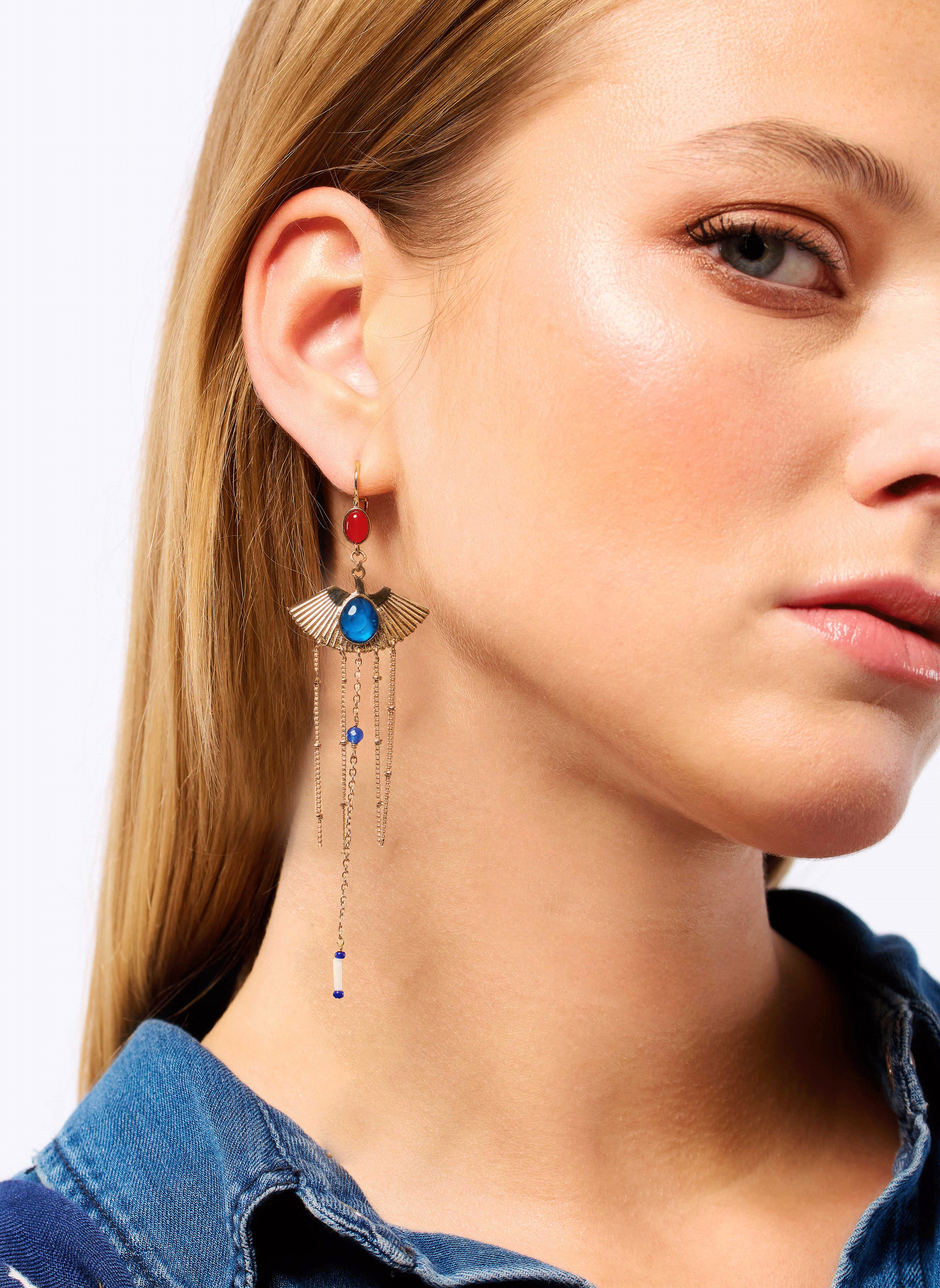 Hanging earrings with chains and pearls HIPANEMA Blue