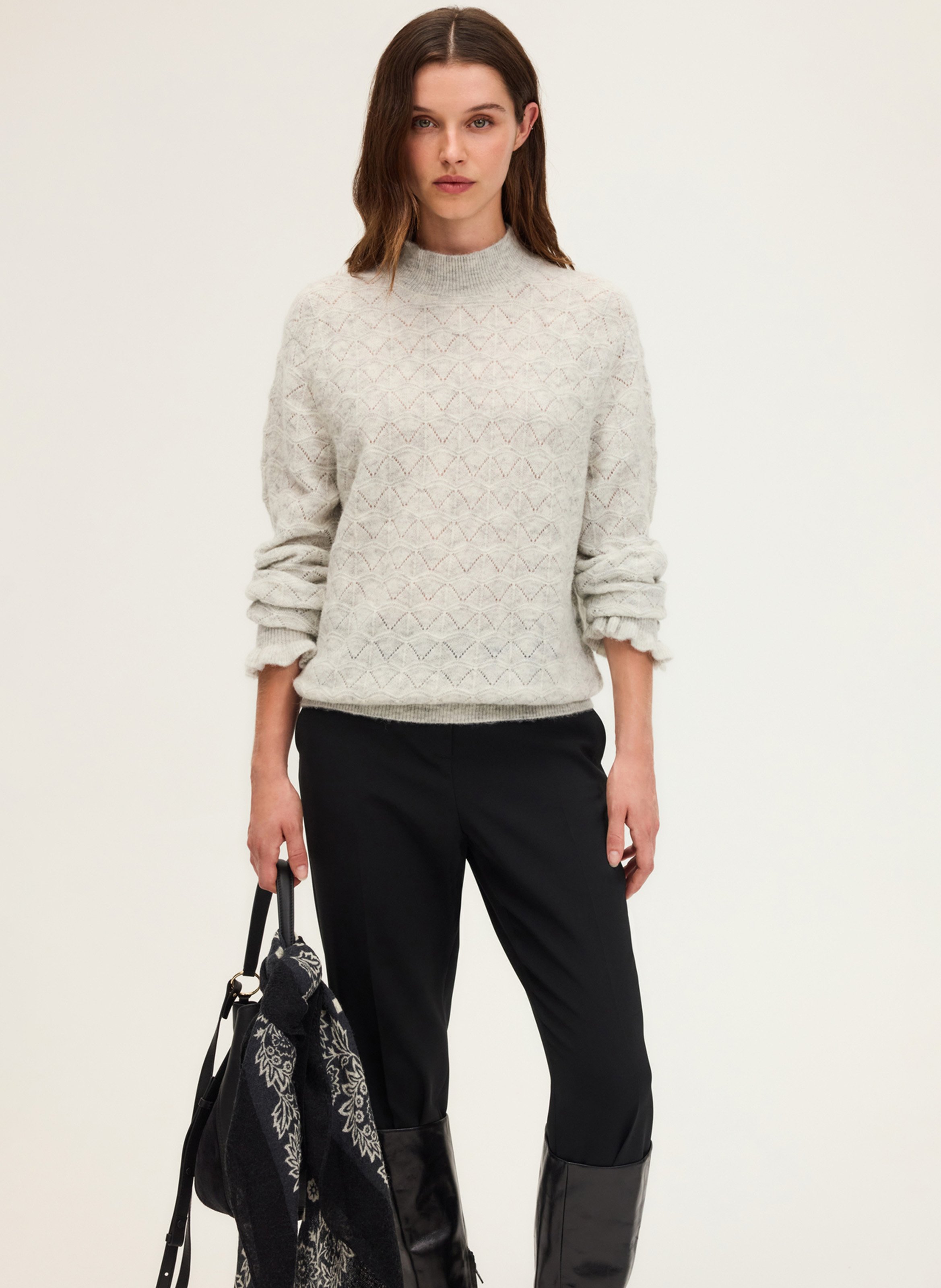 High-neck wool sweater PABLO Grey