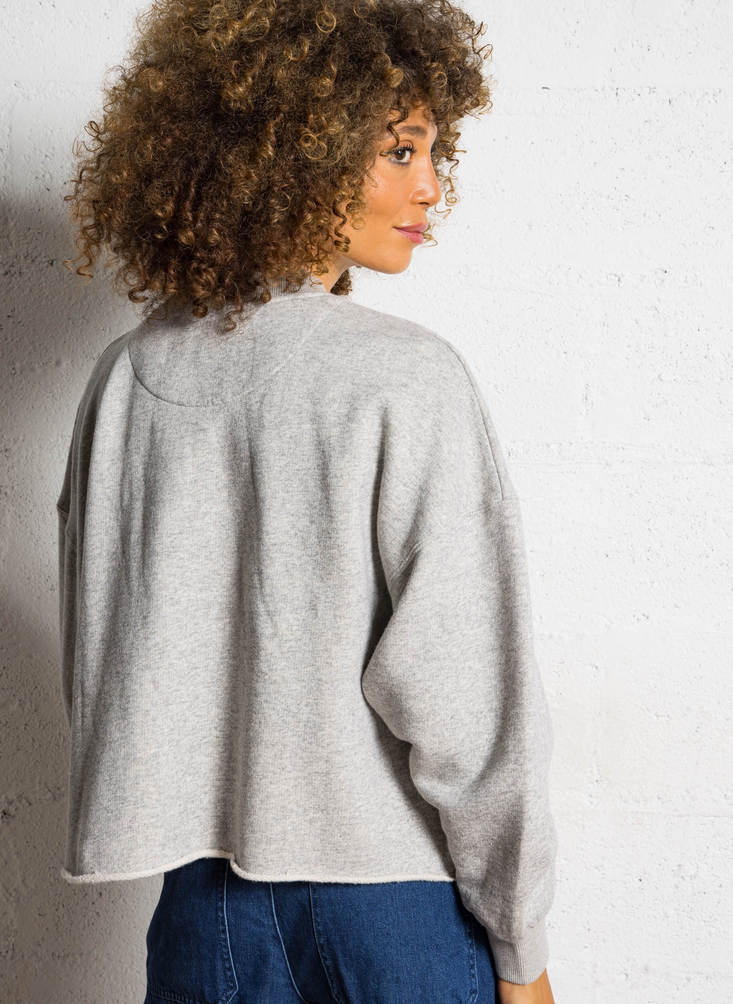 Sweat ample col montant sérigraphie paillettes en coton NEWTONE Gris