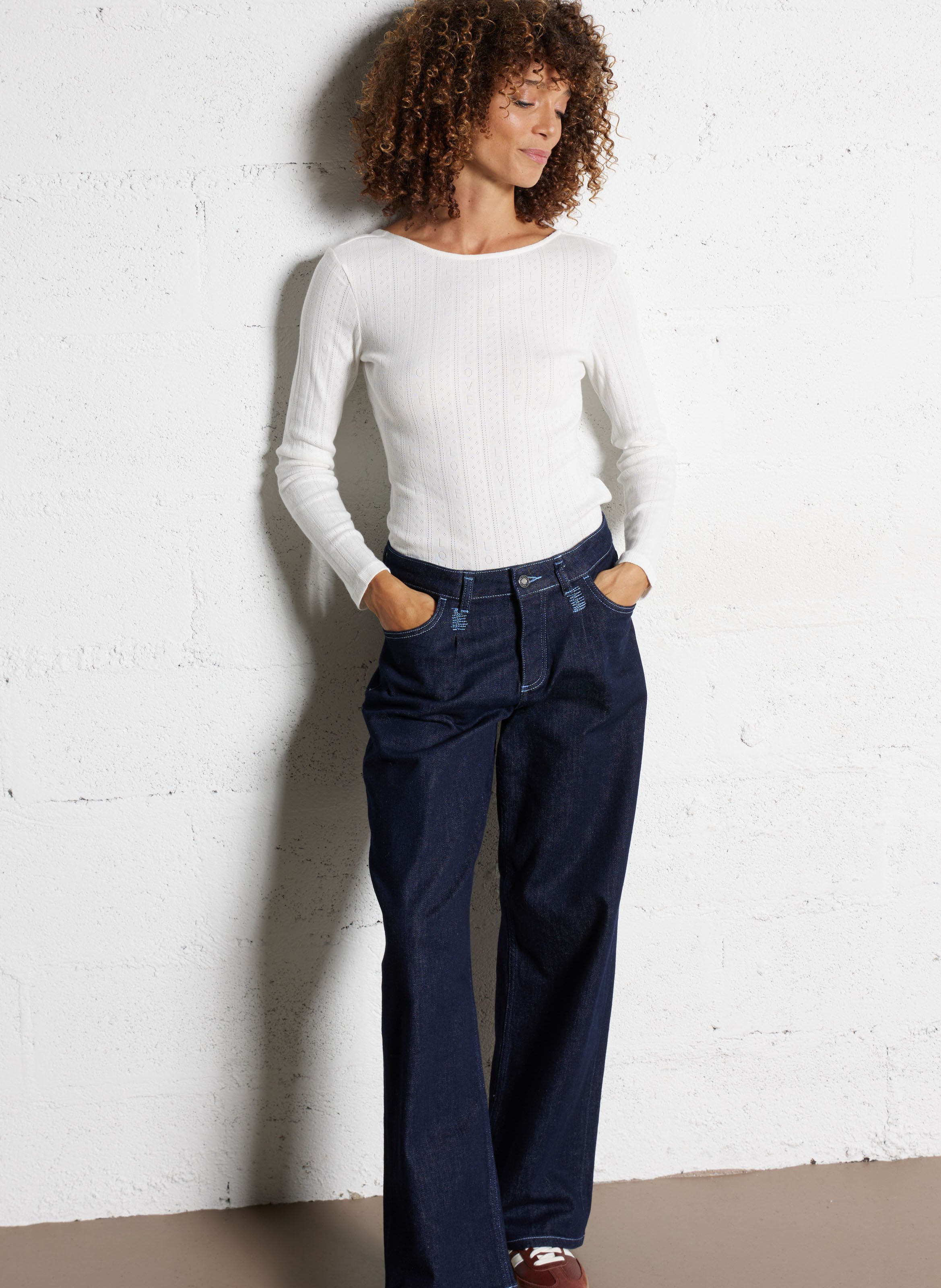 Boat-neck cotton T-shirt DES PETITS HAUTS Beige