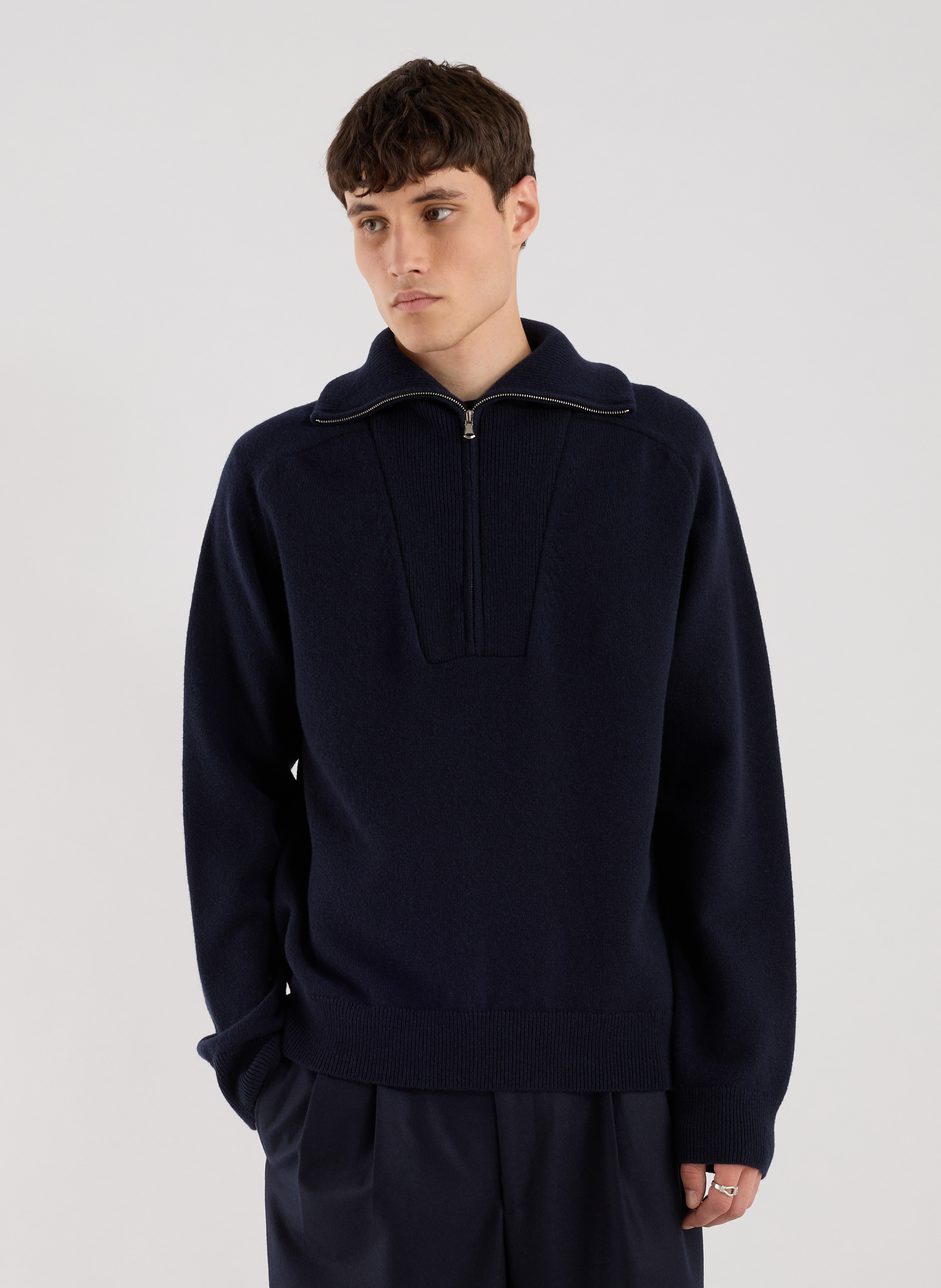 Wollpullover mit Stehkragen und Reißverschluss SAISON 1865 Blau