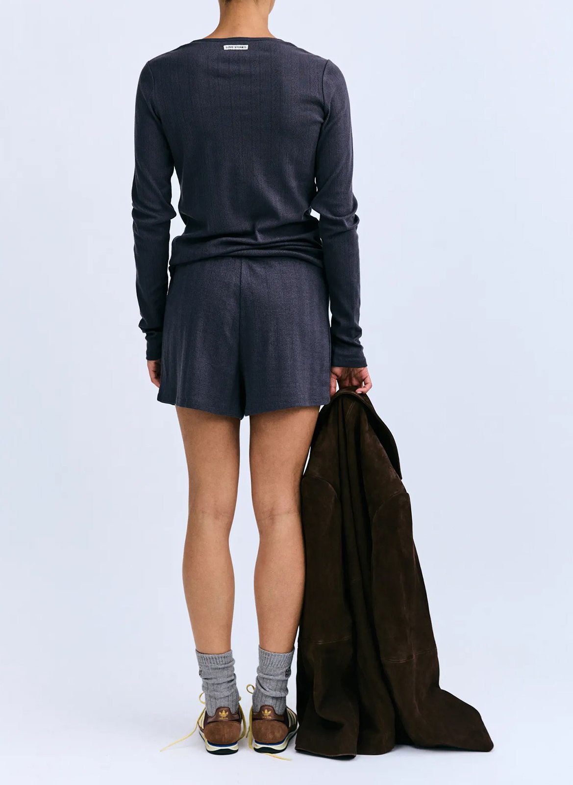 Figurbetontes Rundhals-Top aus Baumwoll-Mix LOVE STORIES Grau