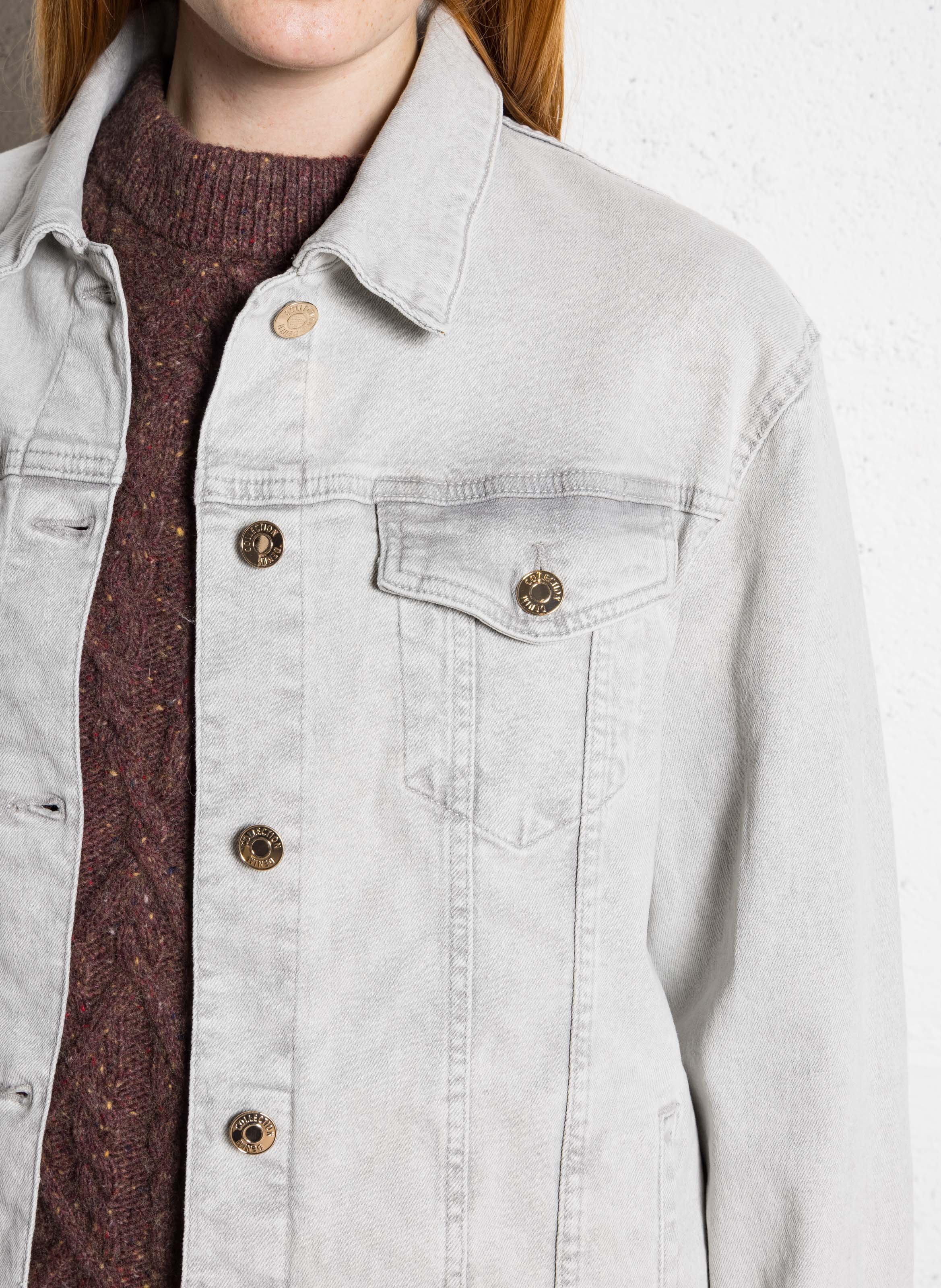 Straight-cut cotton denim jacket MAISON 123 Grey