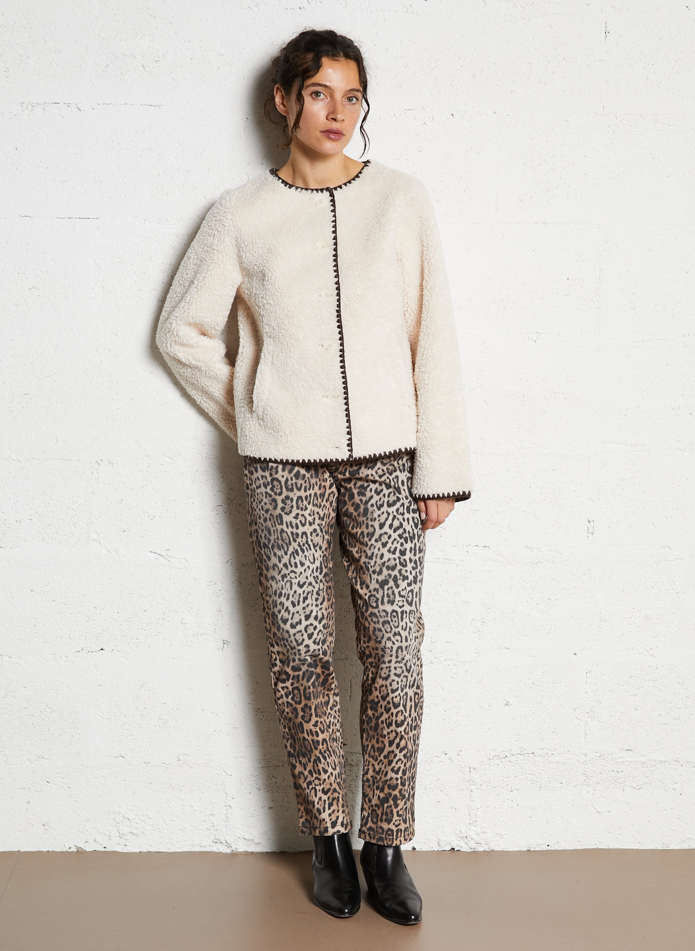 High-rise straight cotton-blend jeans SUD EXPRESS Beige