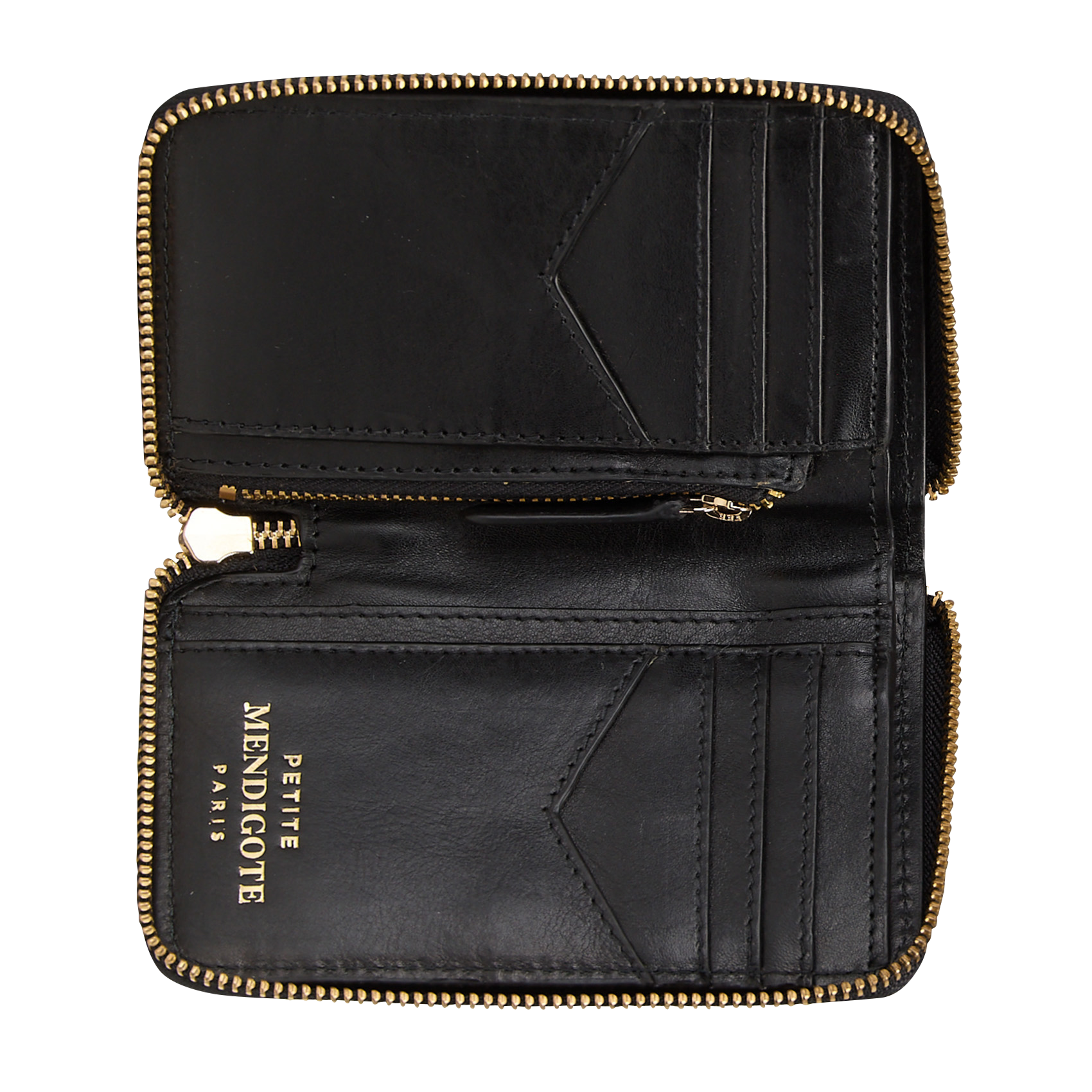 Solid leather zip-around wallet PETITE MENDIGOTE Black