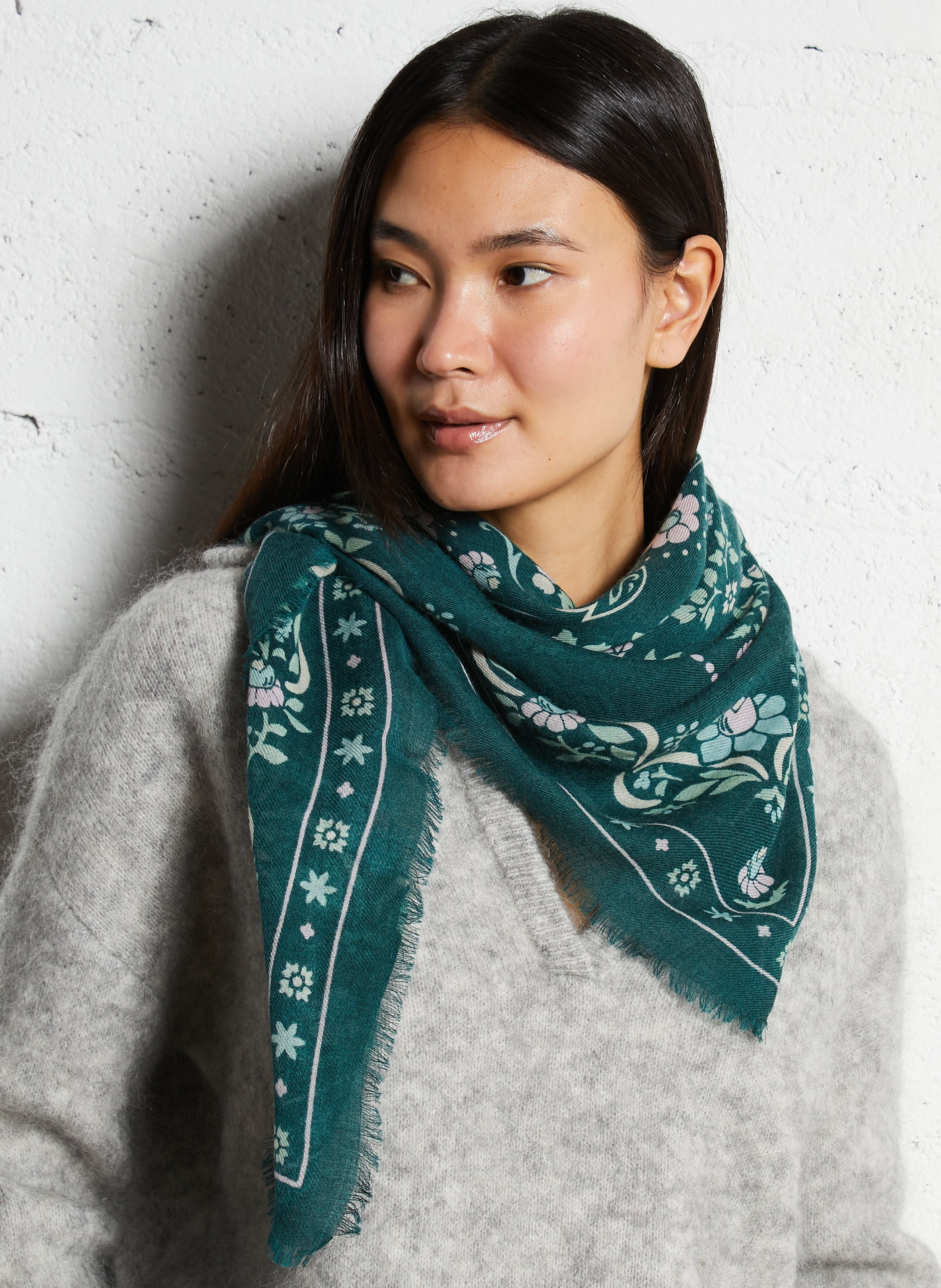 Haddock wool and silk printed scarf MAISON LECOMTE FLAMENT