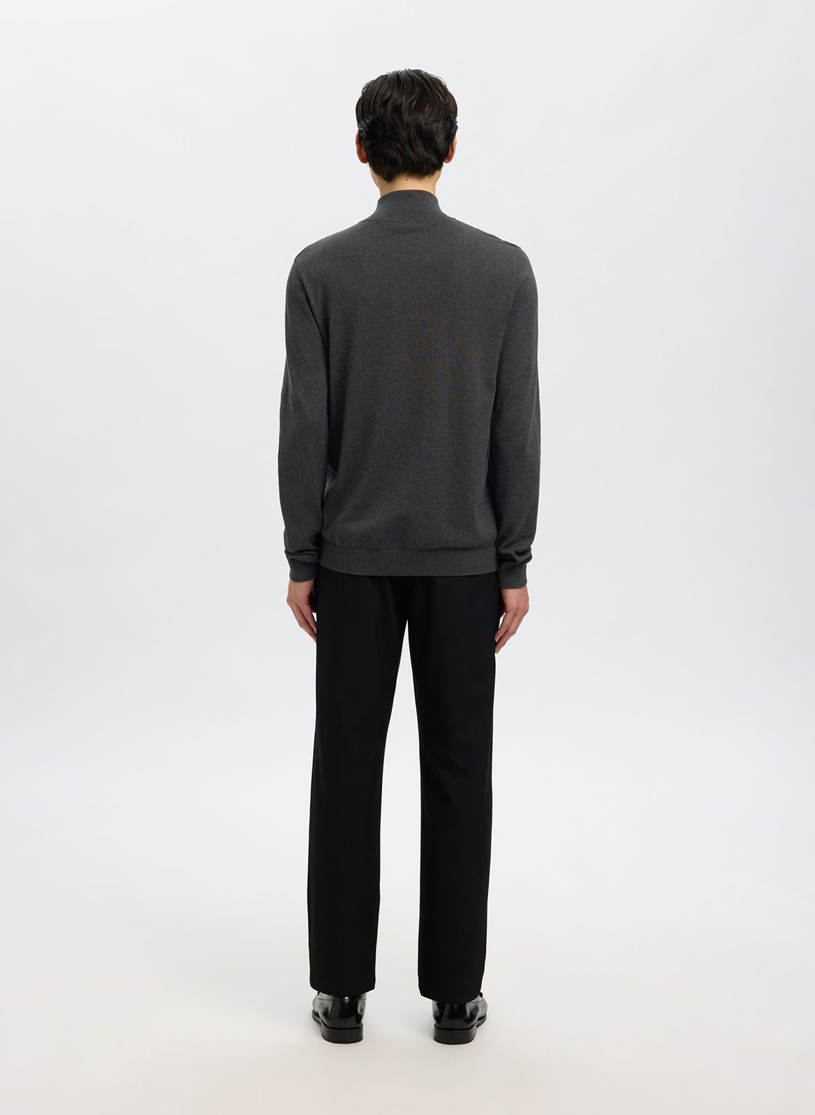 Regular-fit cotton sweater with zip-up high neck SELECTED Grey